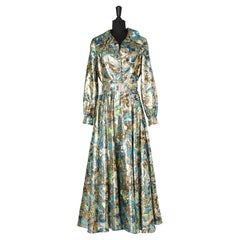 Used Long evening dress in lurex jacquard gold and blue