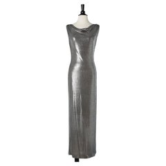 Long evening dress in lurex silver jersey Gai Mattiolo Couture 