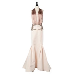 Long evening dress in pale pink faille with embroideries Lorena Sarbu No brand 