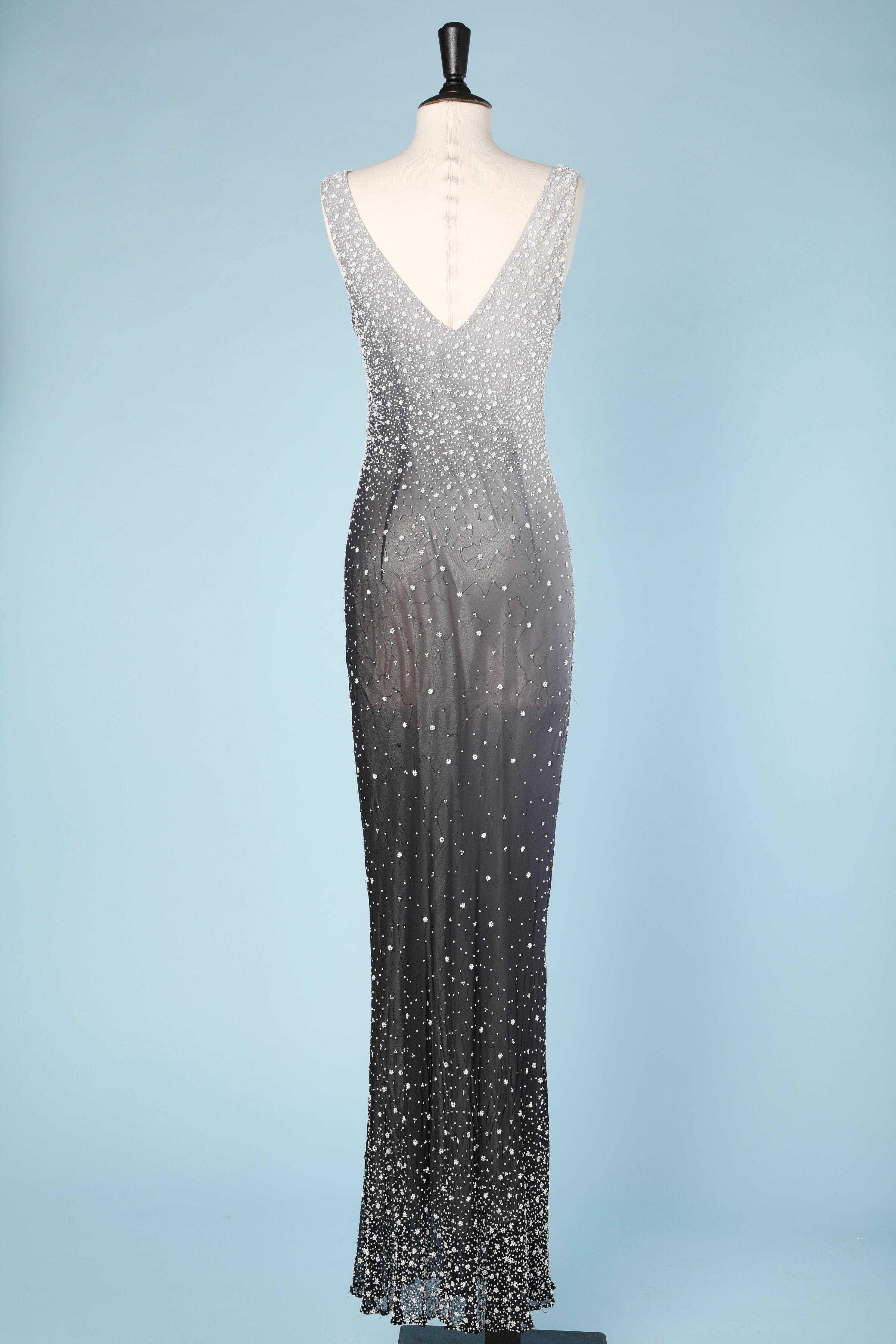 Black Long evening gown in chiffon dégradé and beaded work Fayazi One