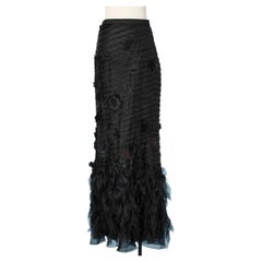 Long evening skirt in black chiffon ribbons and petals Oscar de la Renta