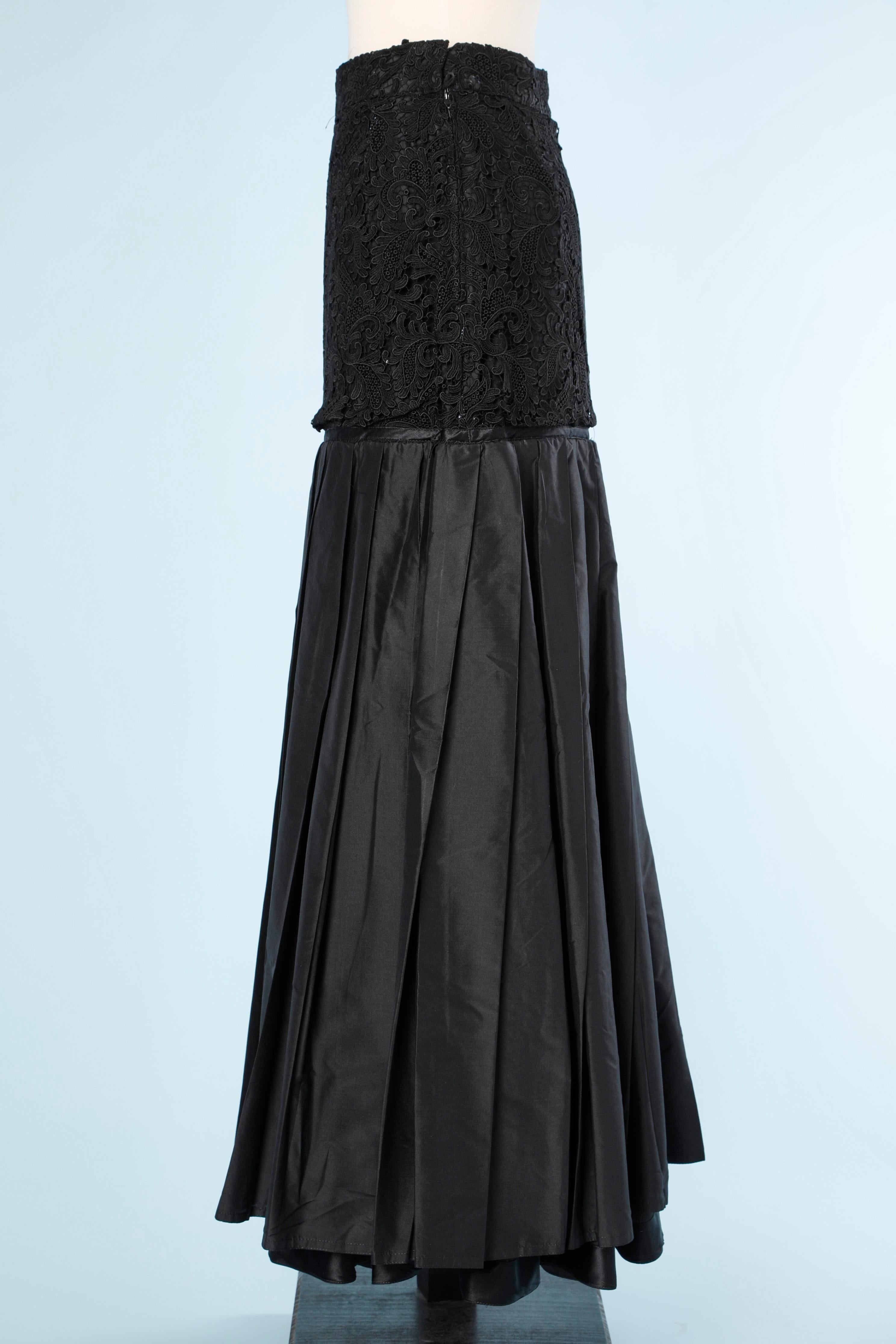 Black Long evening skirt in black lace and pleated taffetas Gianni Versace 