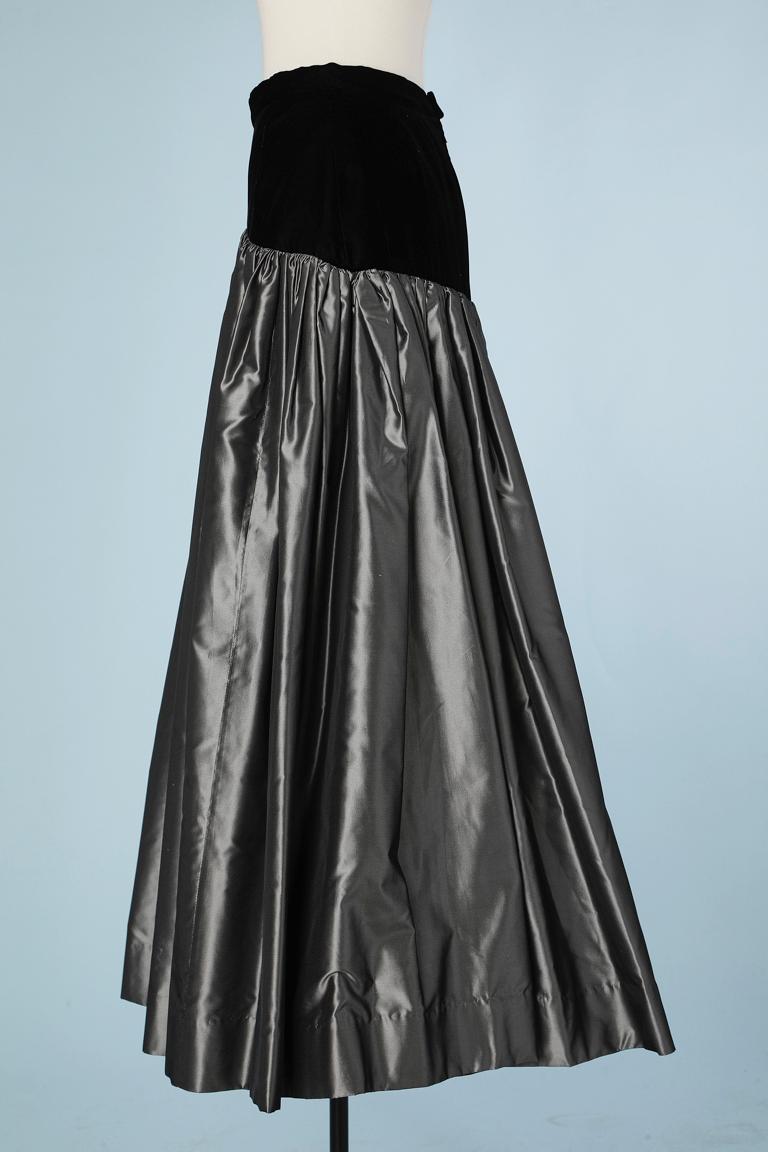 Long evening skirt in black velvet and grey taffetas Christian Dior Boutique In Excellent Condition For Sale In Saint-Ouen-Sur-Seine, FR