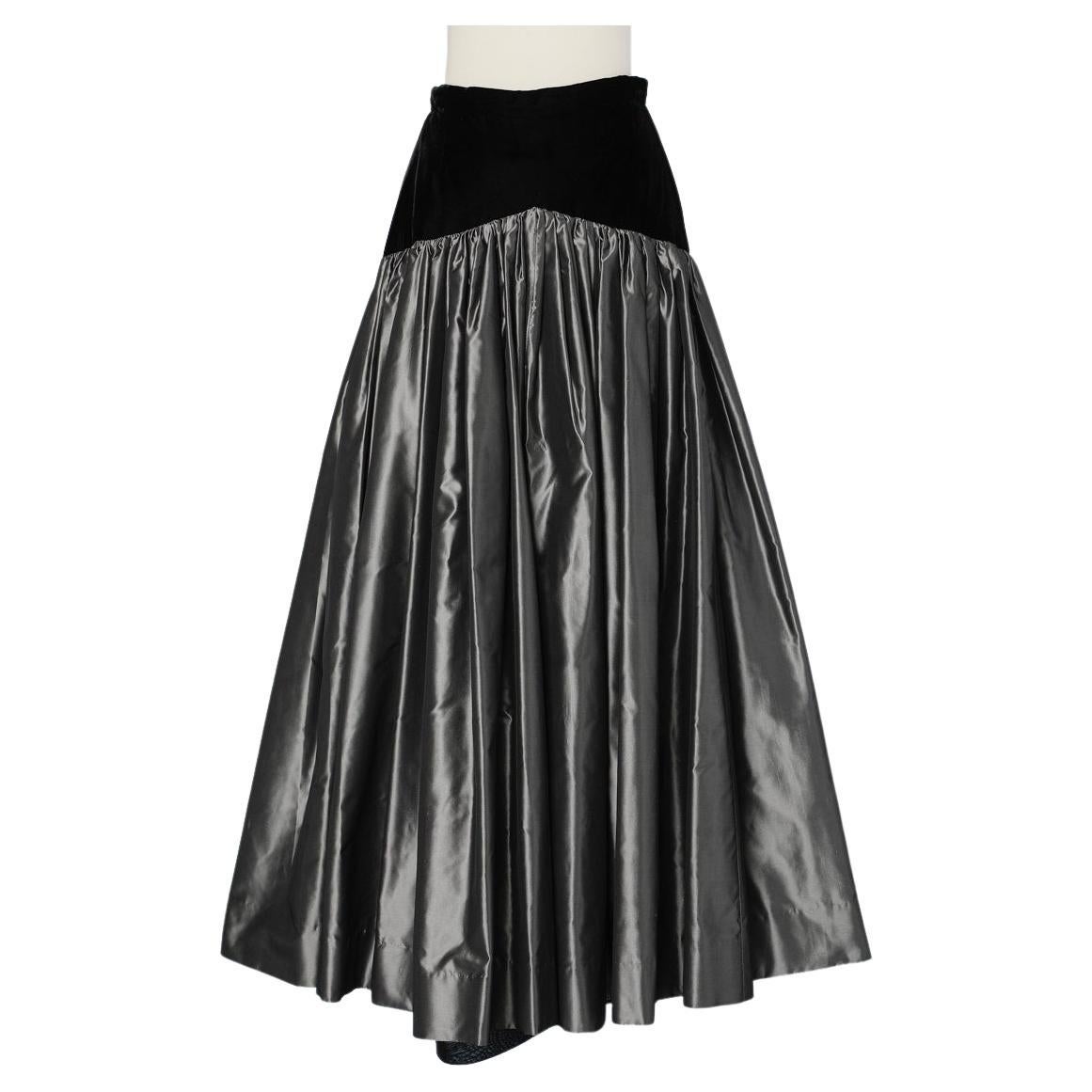 Long evening skirt in black velvet and grey taffetas Christian Dior Boutique For Sale