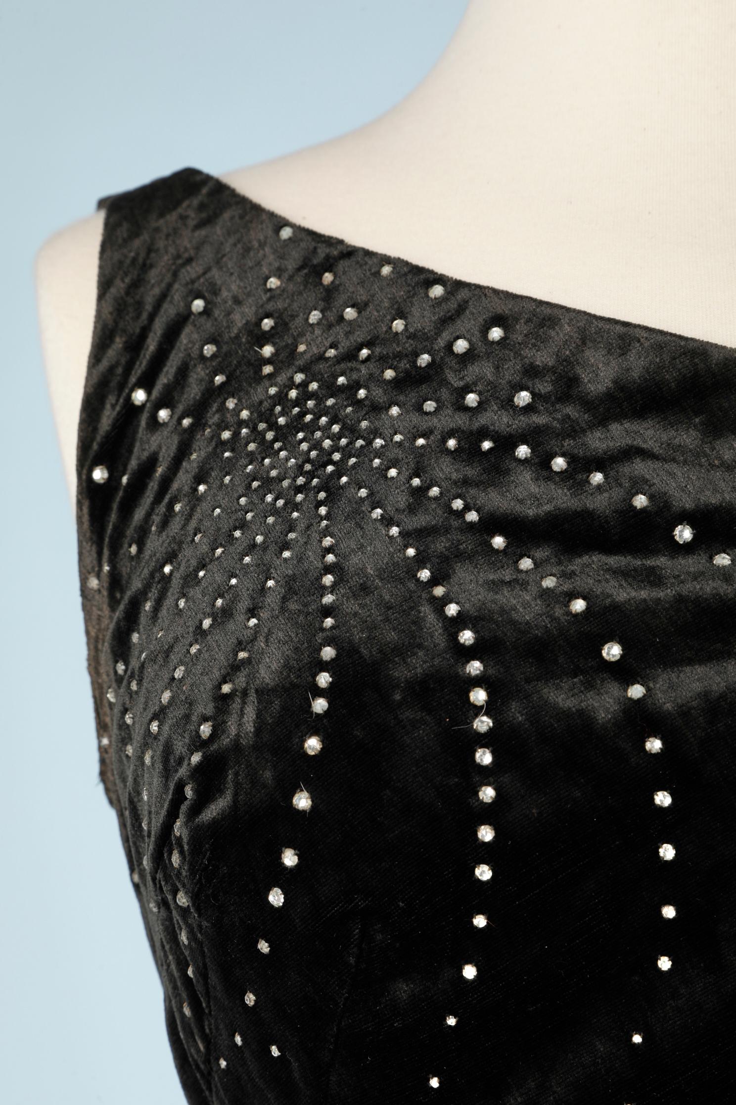 Black Velvet Waterfall Rhinestone Back Dress