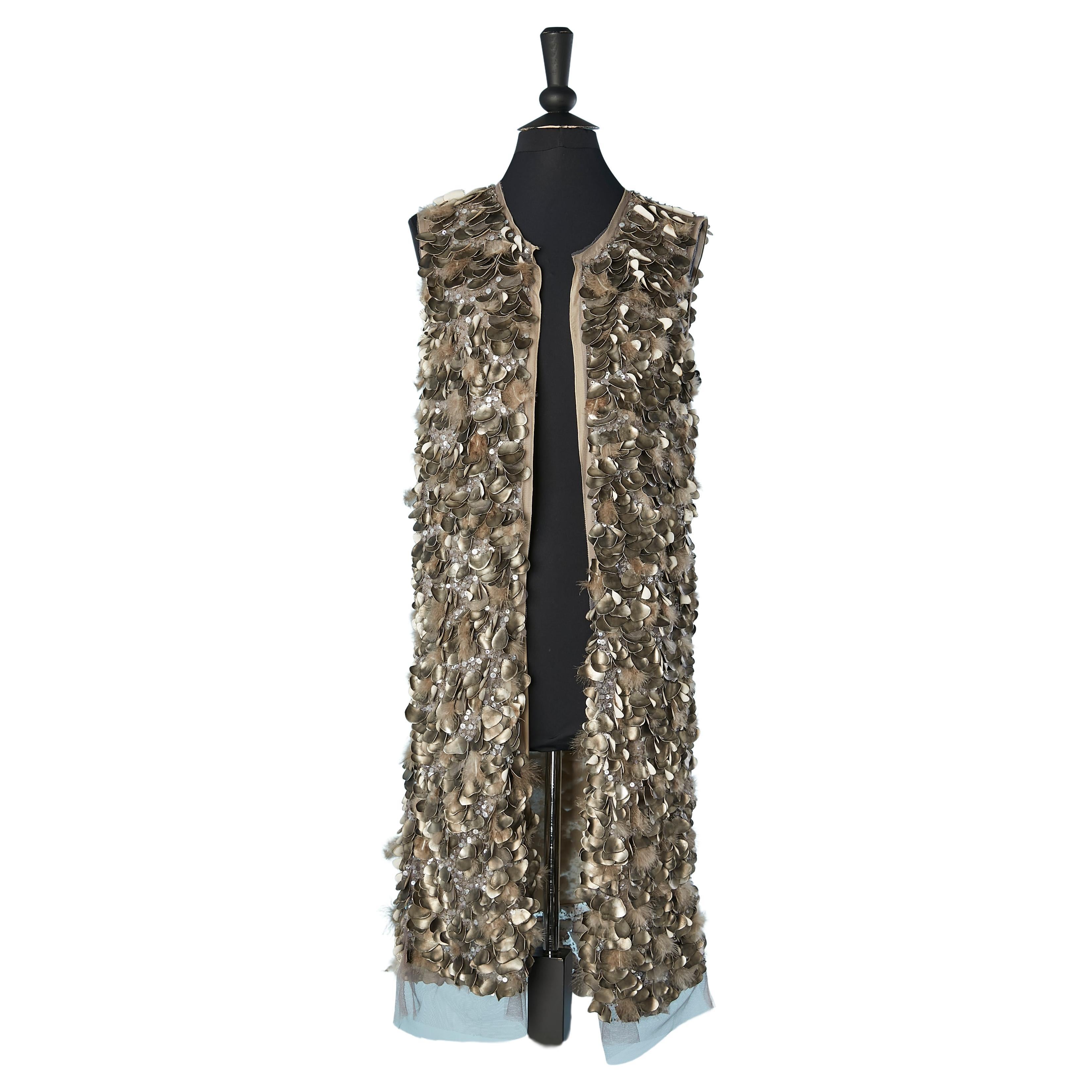 Long evening vest made of petals of tulle, feathers and pvc Maurizio Pecoraro  For Sale