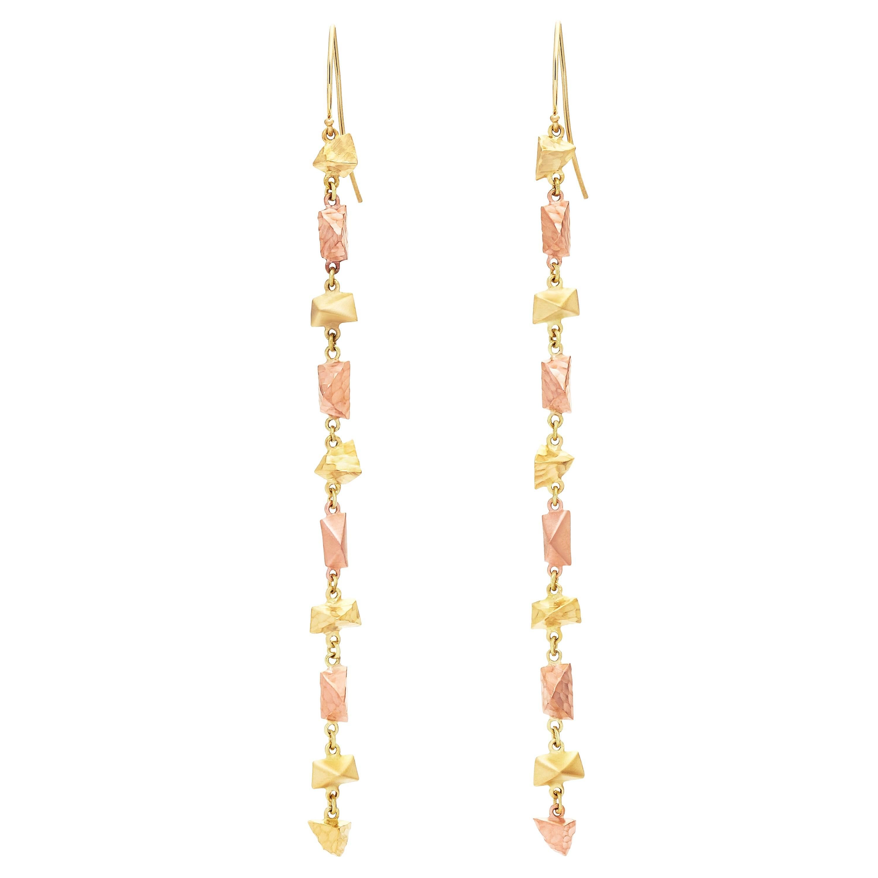 Long Faceted Mixed Metal Drop Earrings For Sale