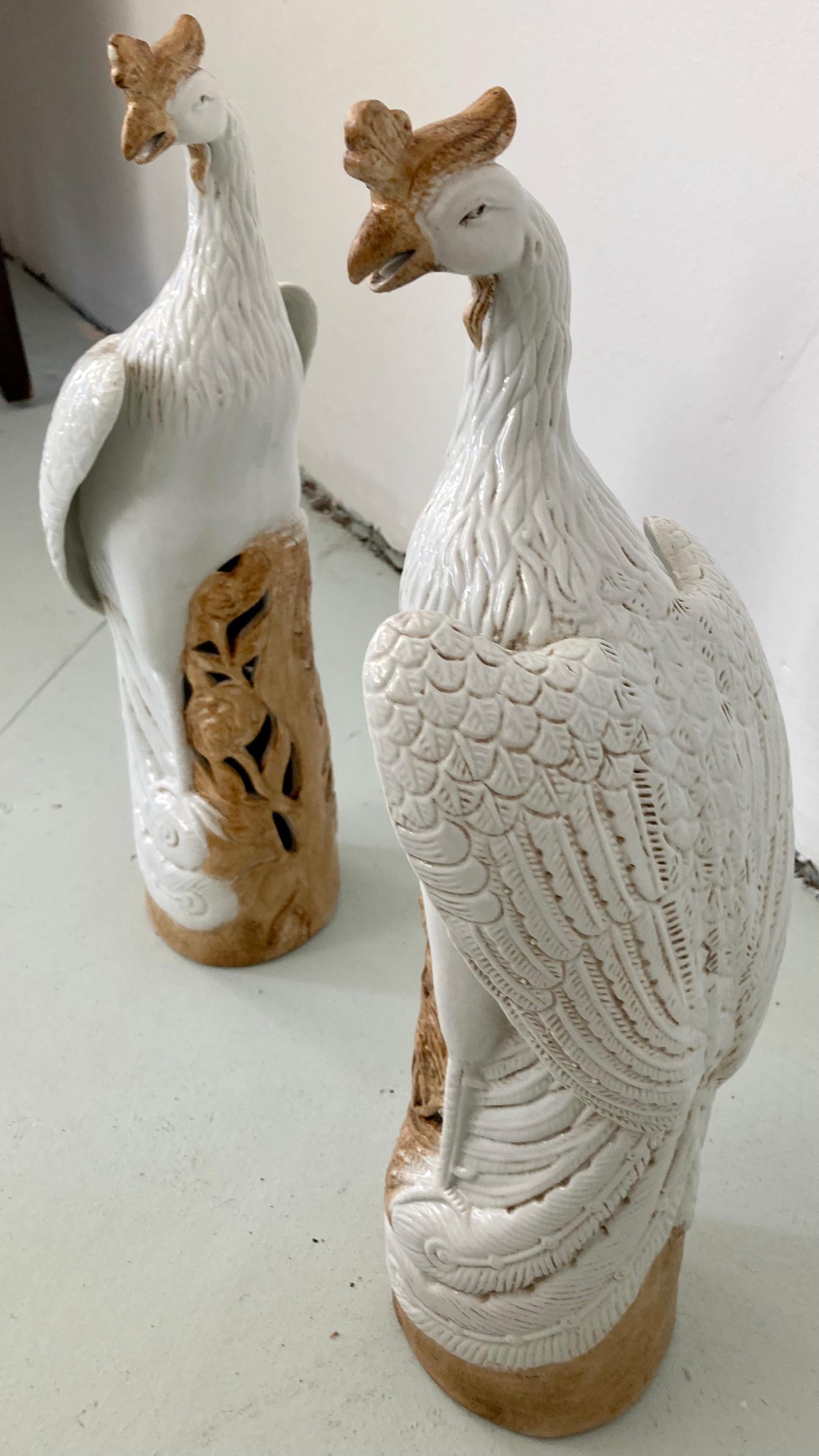 Other Long Feather Tail Ceramic Birds, a Pair For Sale