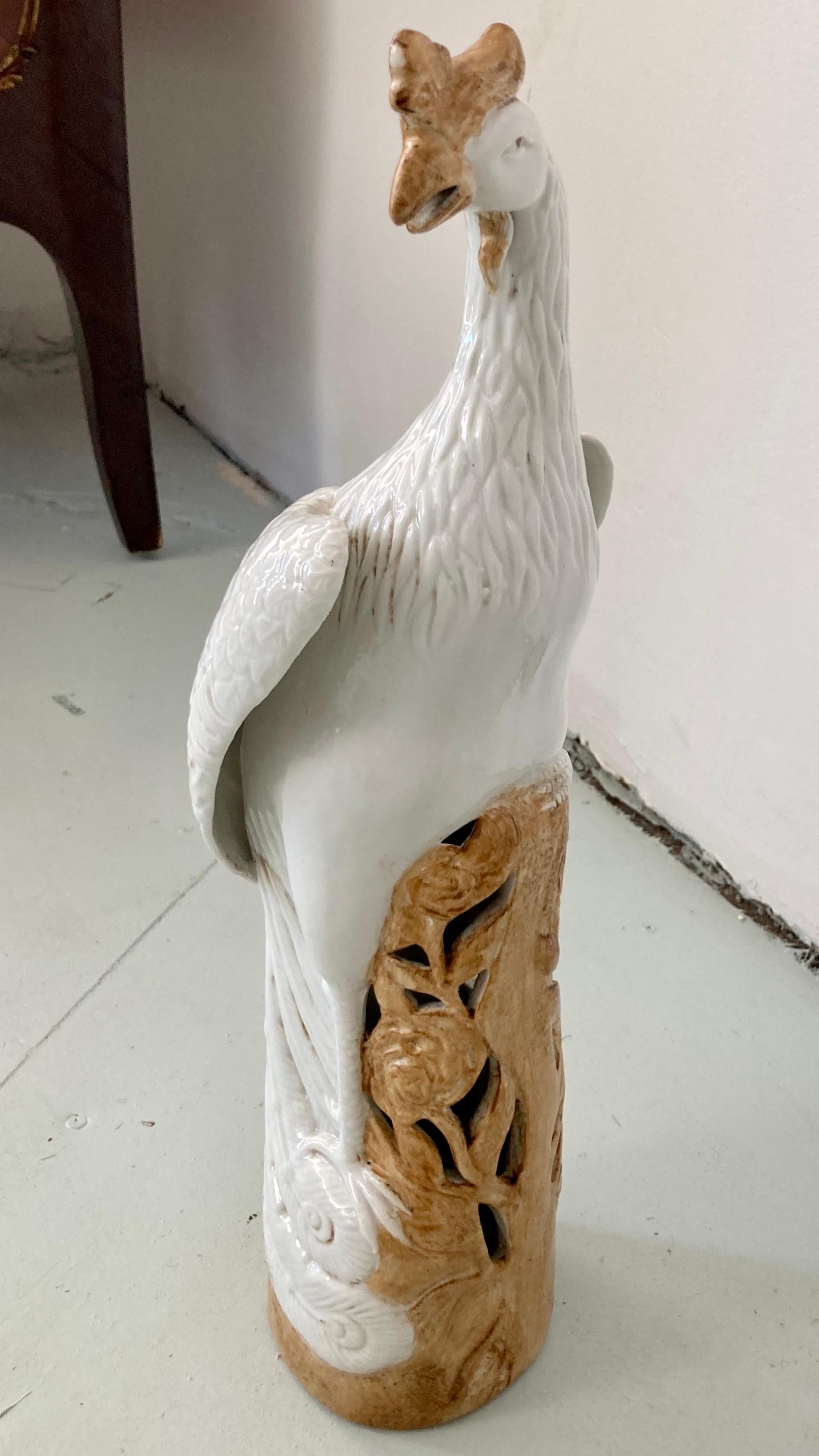 Chinese Long Feather Tail Ceramic Birds, a Pair For Sale
