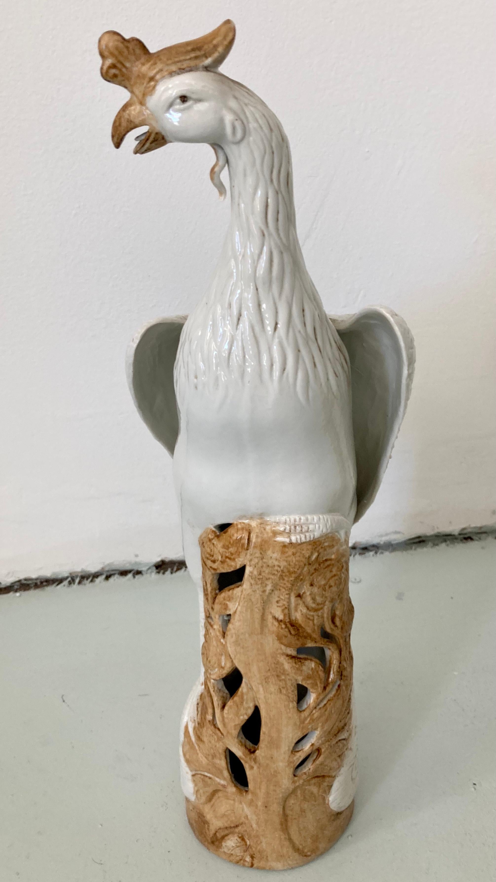Long Feather Tail Ceramic Birds, a Pair In Good Condition For Sale In Los Angeles, CA