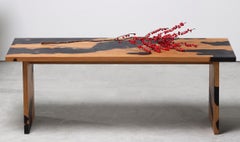 Long Fire Oak Coffee Table by Daniel Elkayam