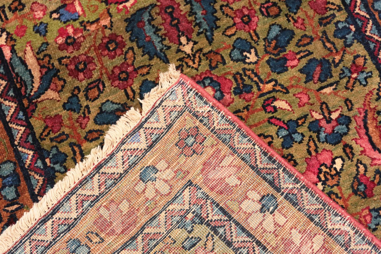 Hand-Knotted Long Floral Antique Persian Kerman Runner Rug. Size: 2 ft 2 in x 22 ft 6 in