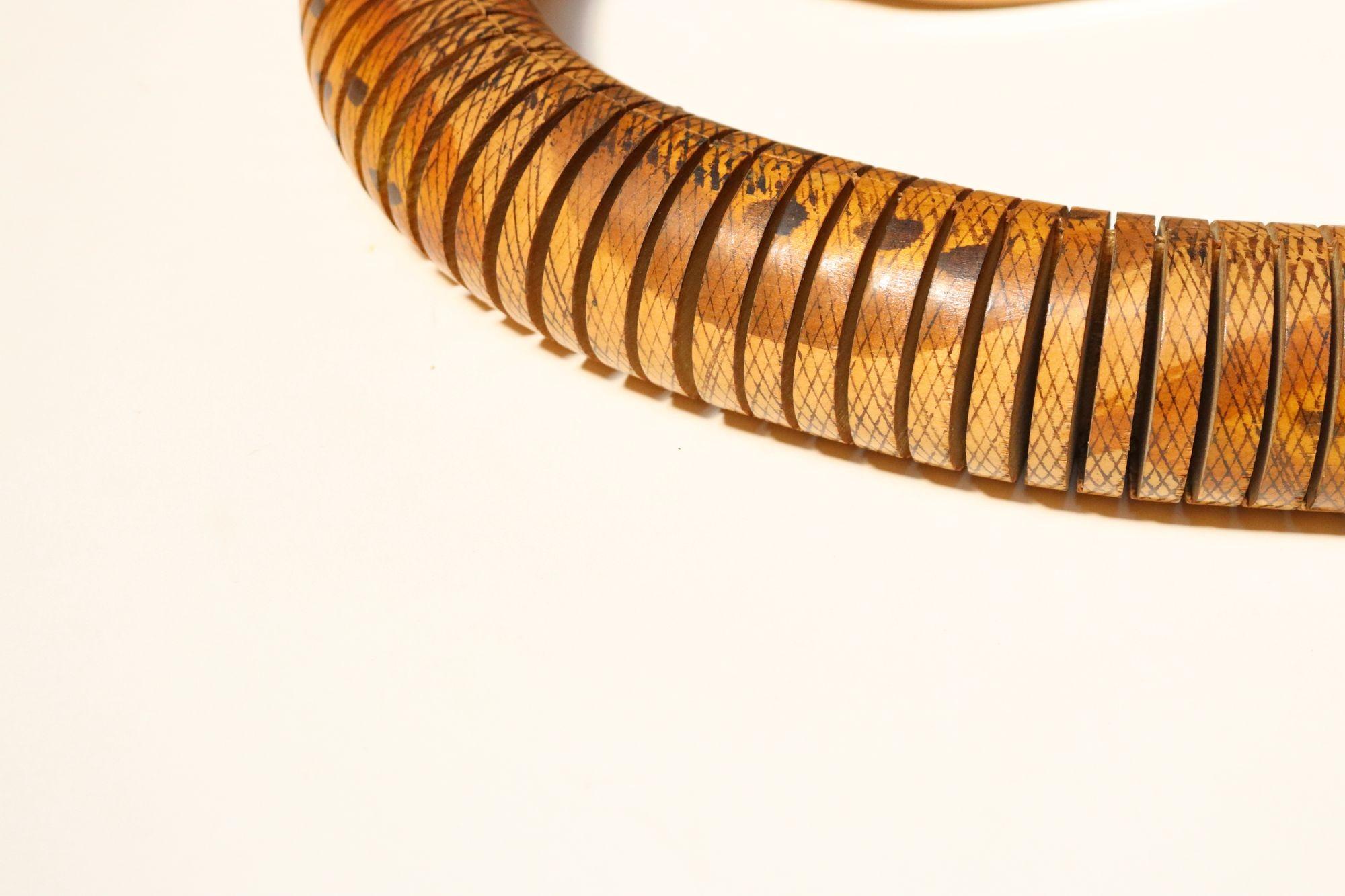 Long Folk Art Articulated Flexible Carved and Hand-Painted Snake Sculpture For Sale 4