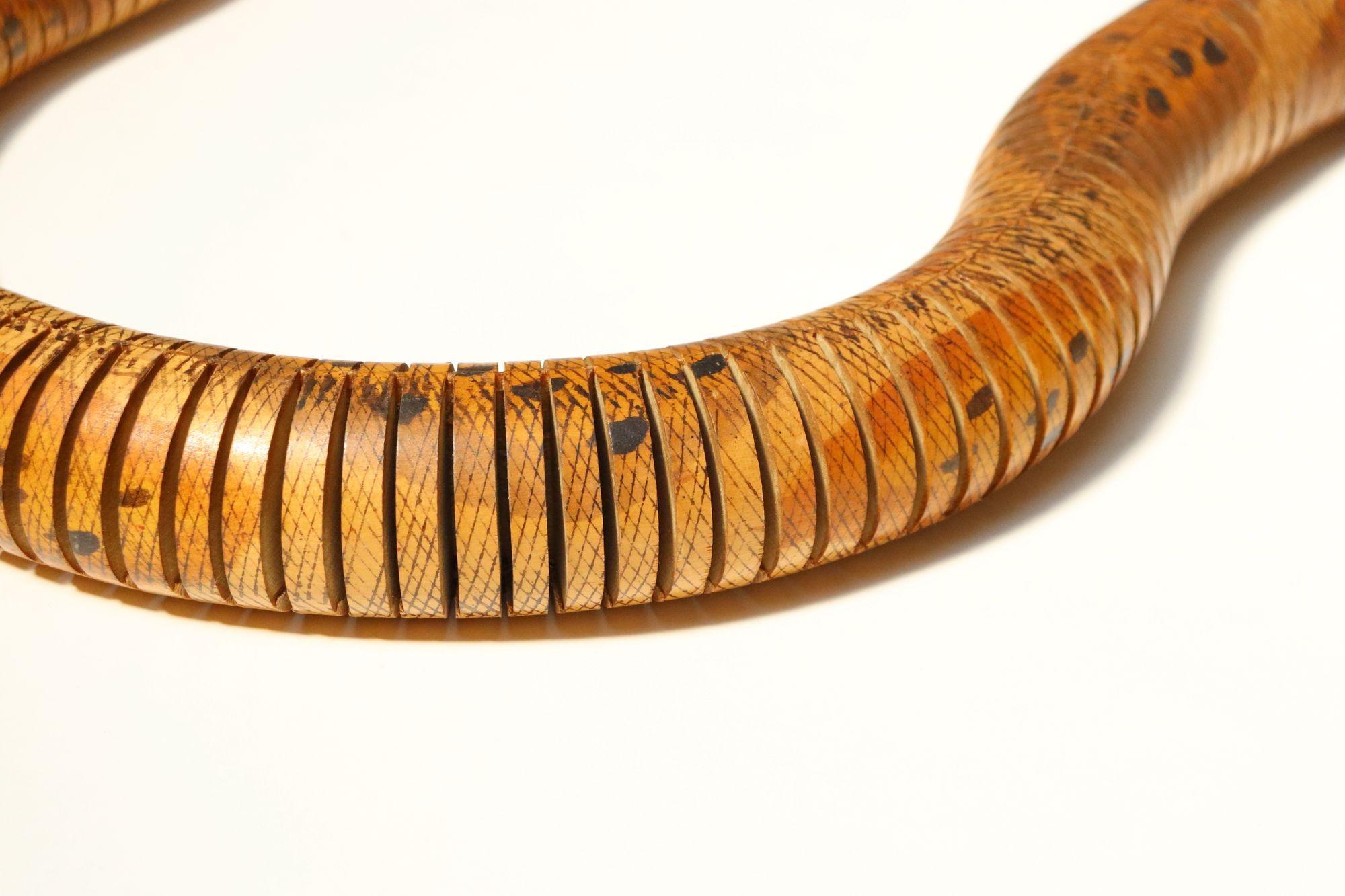 Long Folk Art Articulated Flexible Carved and Hand-Painted Snake Sculpture For Sale 6