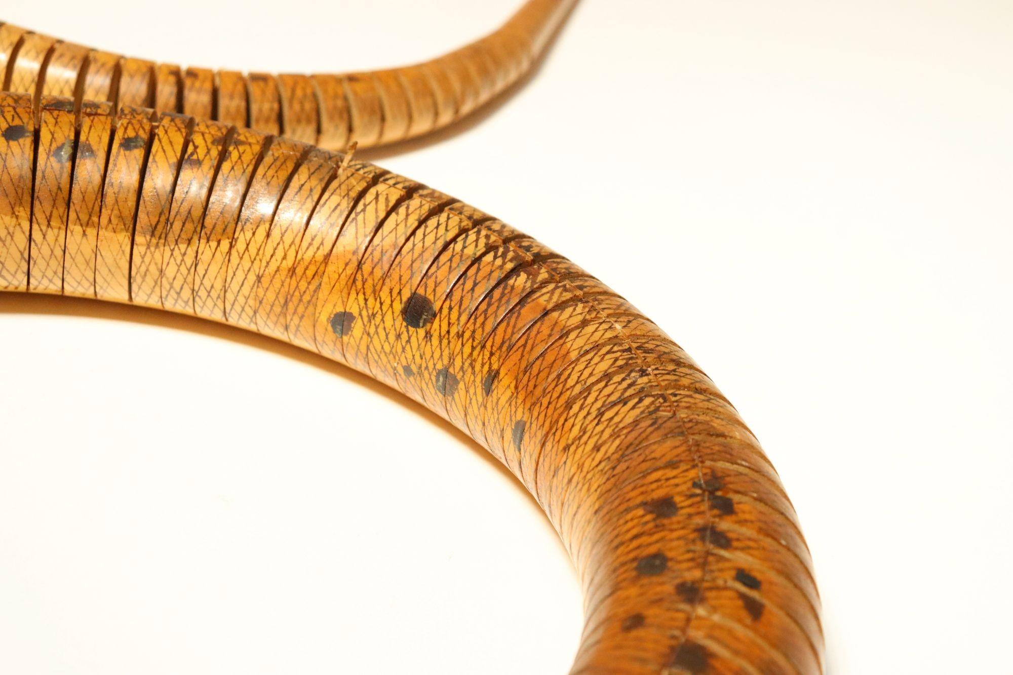 Long Folk Art Articulated Flexible Carved and Hand-Painted Snake Sculpture For Sale 7