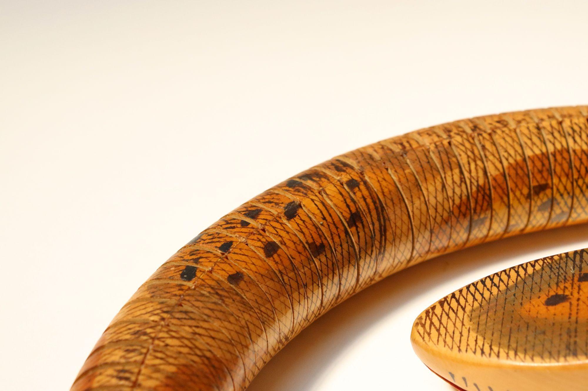 Long Folk Art Articulated Flexible Carved and Hand-Painted Snake Sculpture For Sale 9
