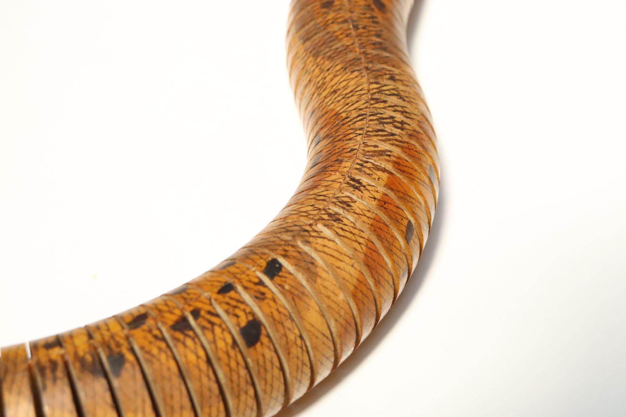 Long Folk Art Articulated Flexible Carved and Hand-Painted Snake Sculpture For Sale 11