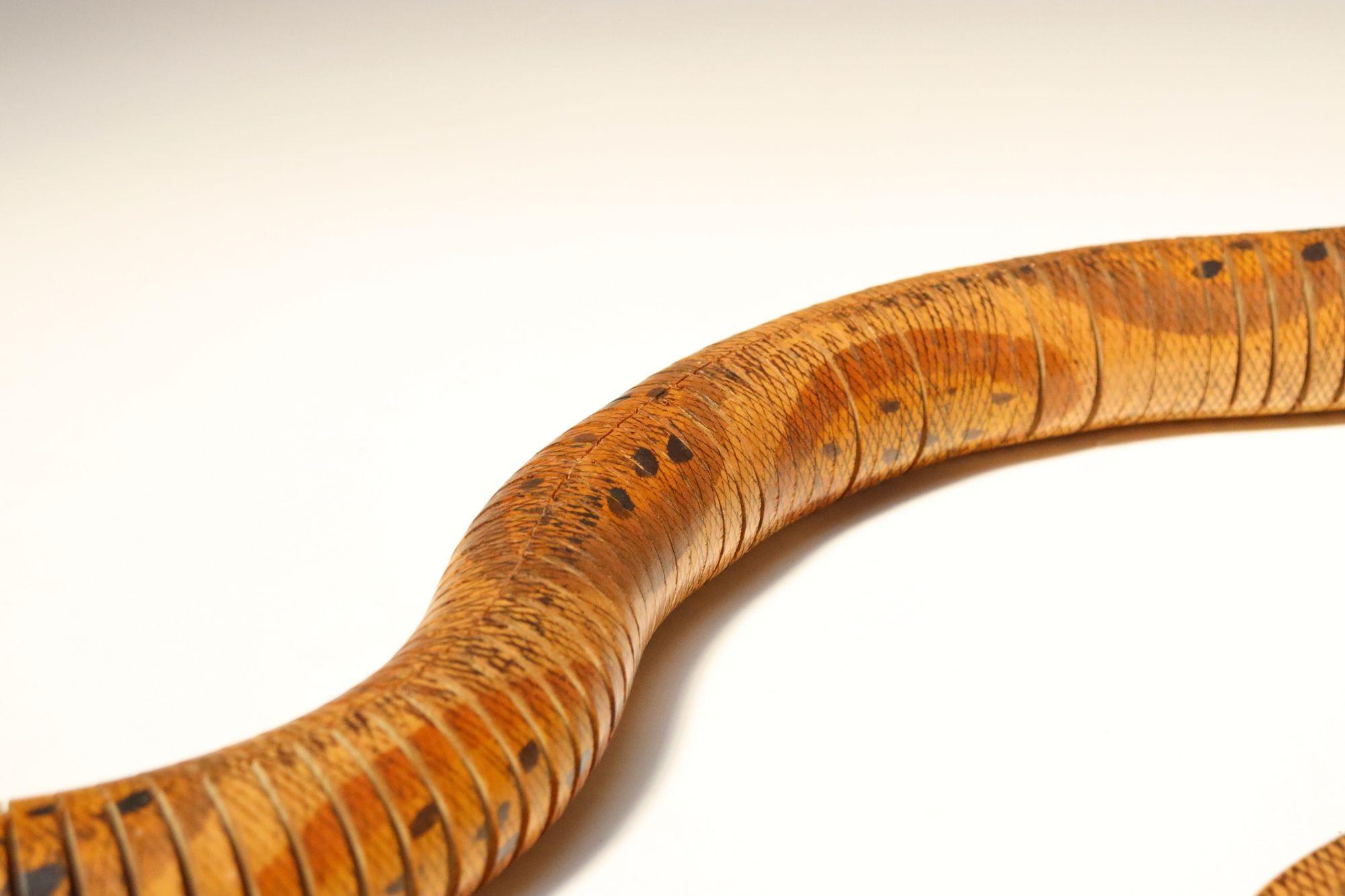 Long Folk Art Articulated Flexible Carved and Hand-Painted Snake Sculpture For Sale 12