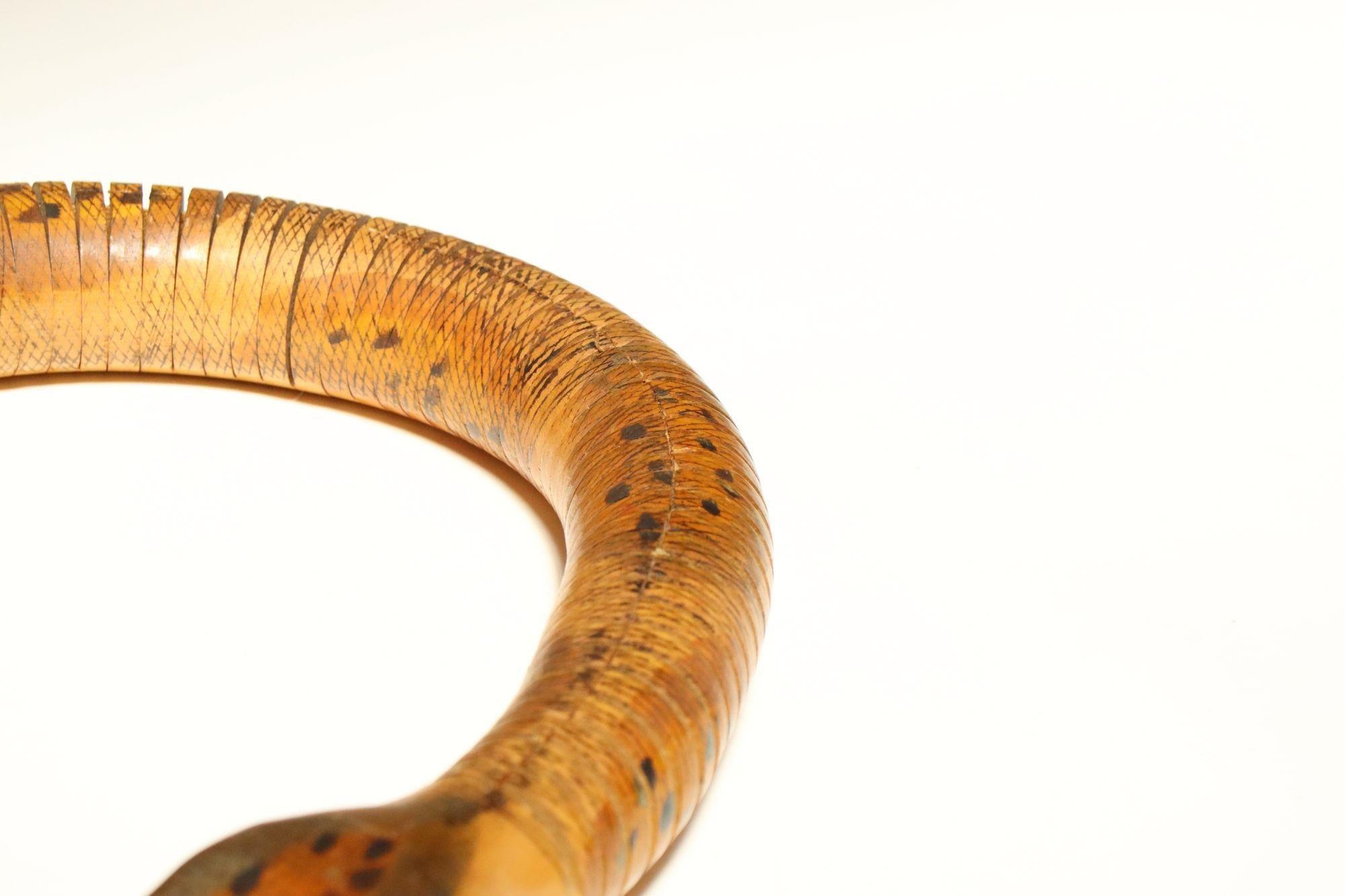 Long Folk Art Articulated Flexible Carved and Hand-Painted Snake Sculpture For Sale 13