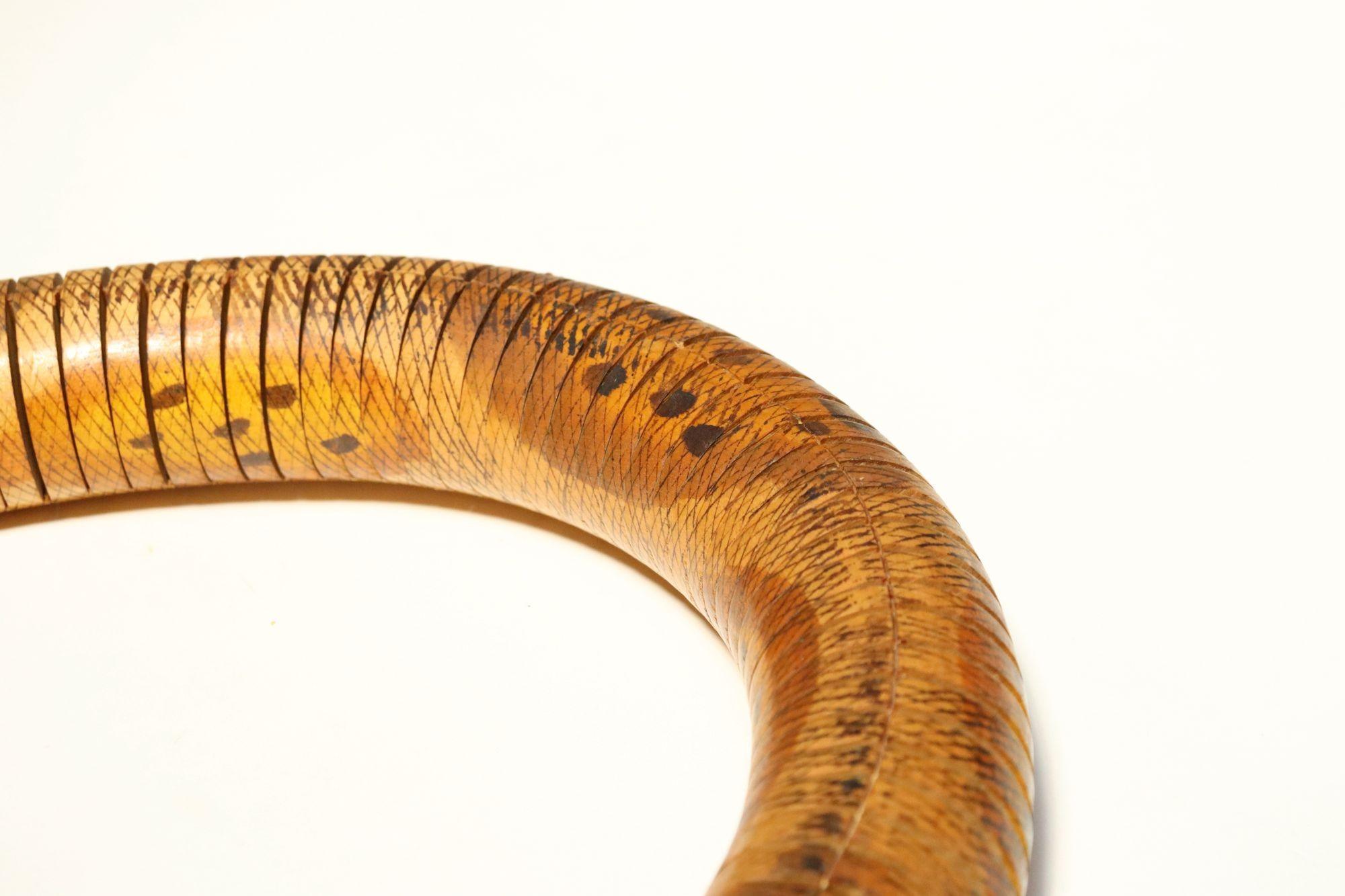 Long Folk Art Articulated Flexible Carved and Hand-Painted Snake Sculpture For Sale 14