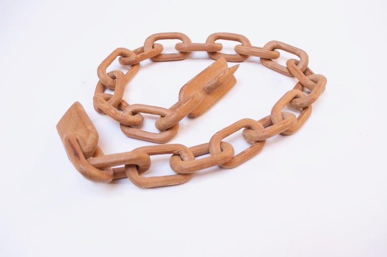 Long Folk Art Hand Carved Pine Whimsy Chain For Sale at 1stDibs