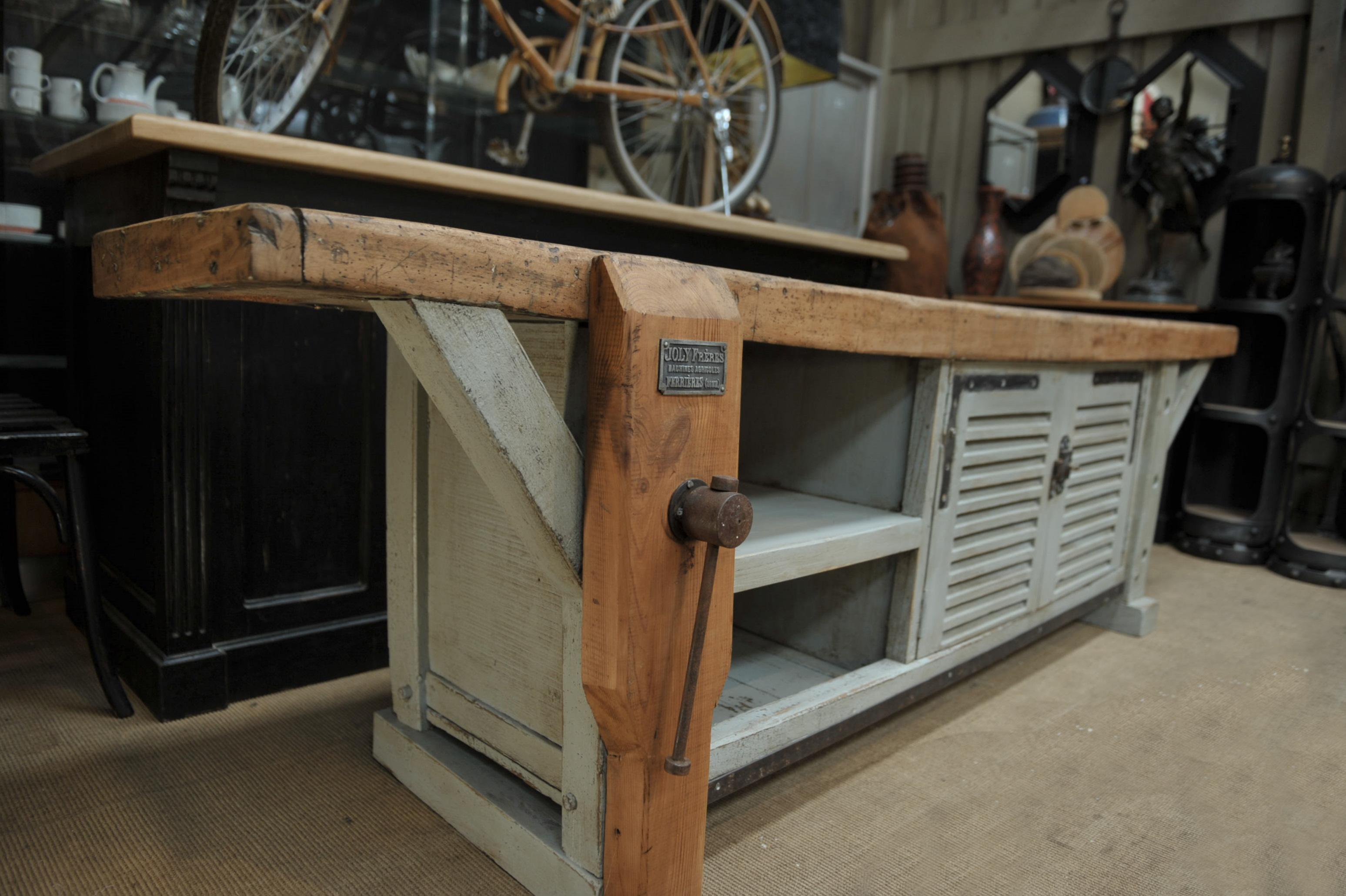 Metal Long French 2 Doors Carpenter work Bench Cabinet, circa 1930 For Sale