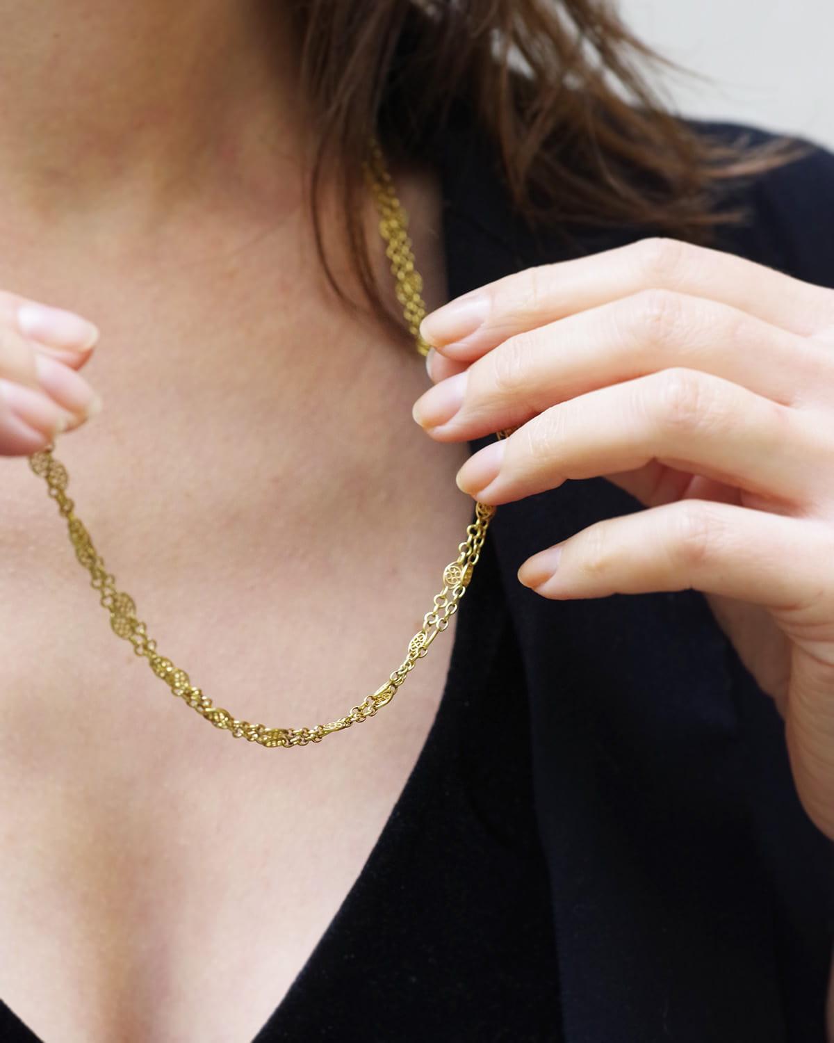 Victorien tardif Sautoir en filigrane ancien français en or 18k, Sautoir ancien en vente