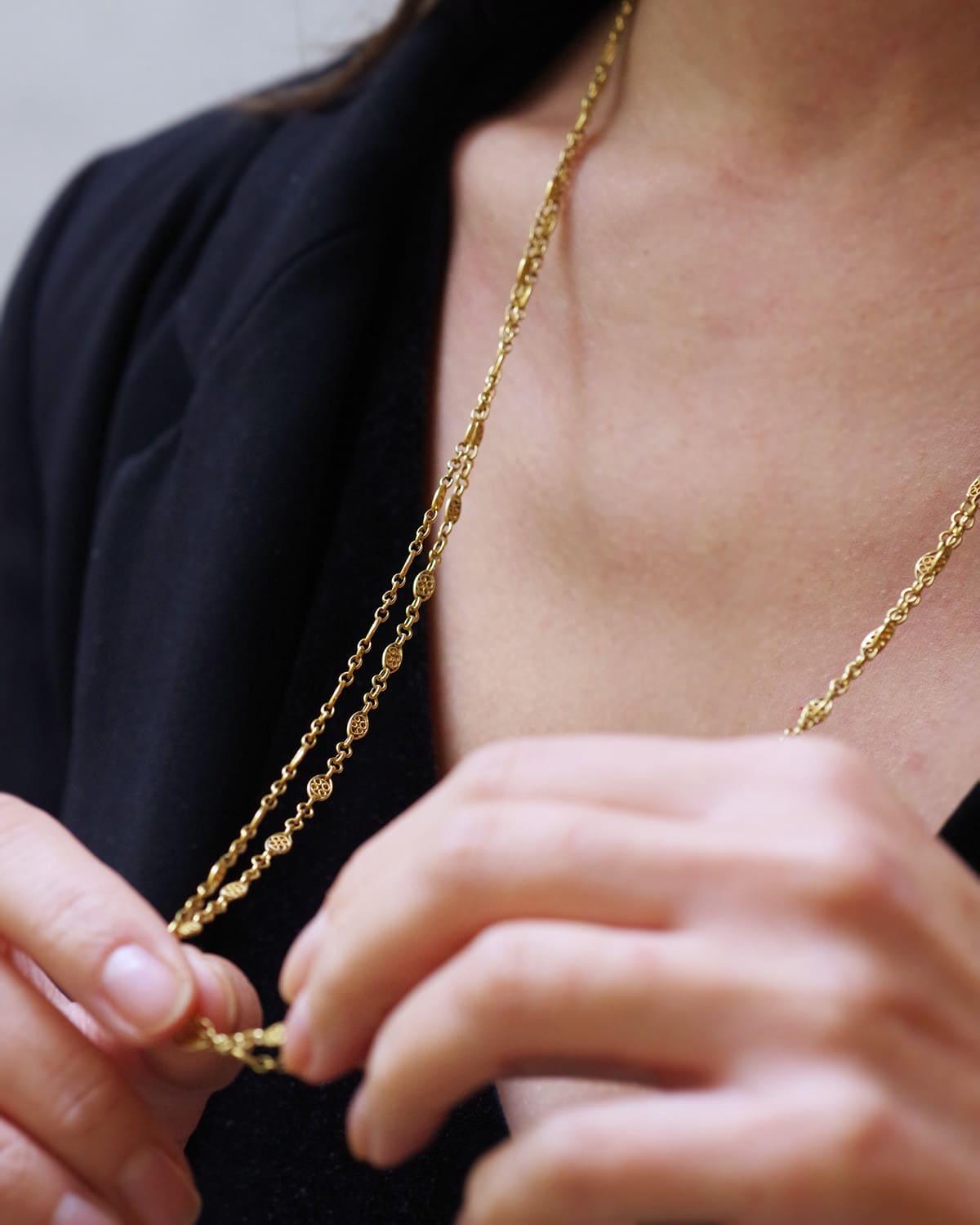 Sautoir en filigrane ancien français en or 18k, Sautoir ancien Bon état - En vente à PARIS, FR