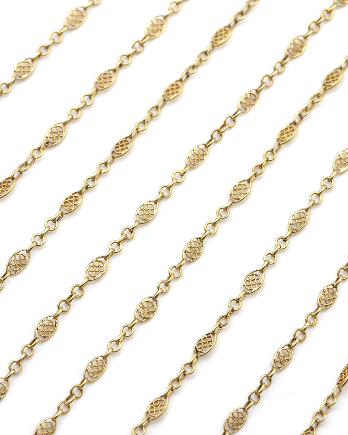 Sautoir en filigrane ancien français en or 18k, Sautoir ancien en vente 1