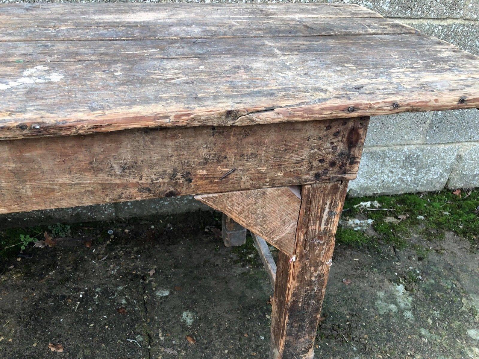 Long French Antique Table, Kitchen Island, Vintage In Fair Condition For Sale In Lingfield, West Sussex