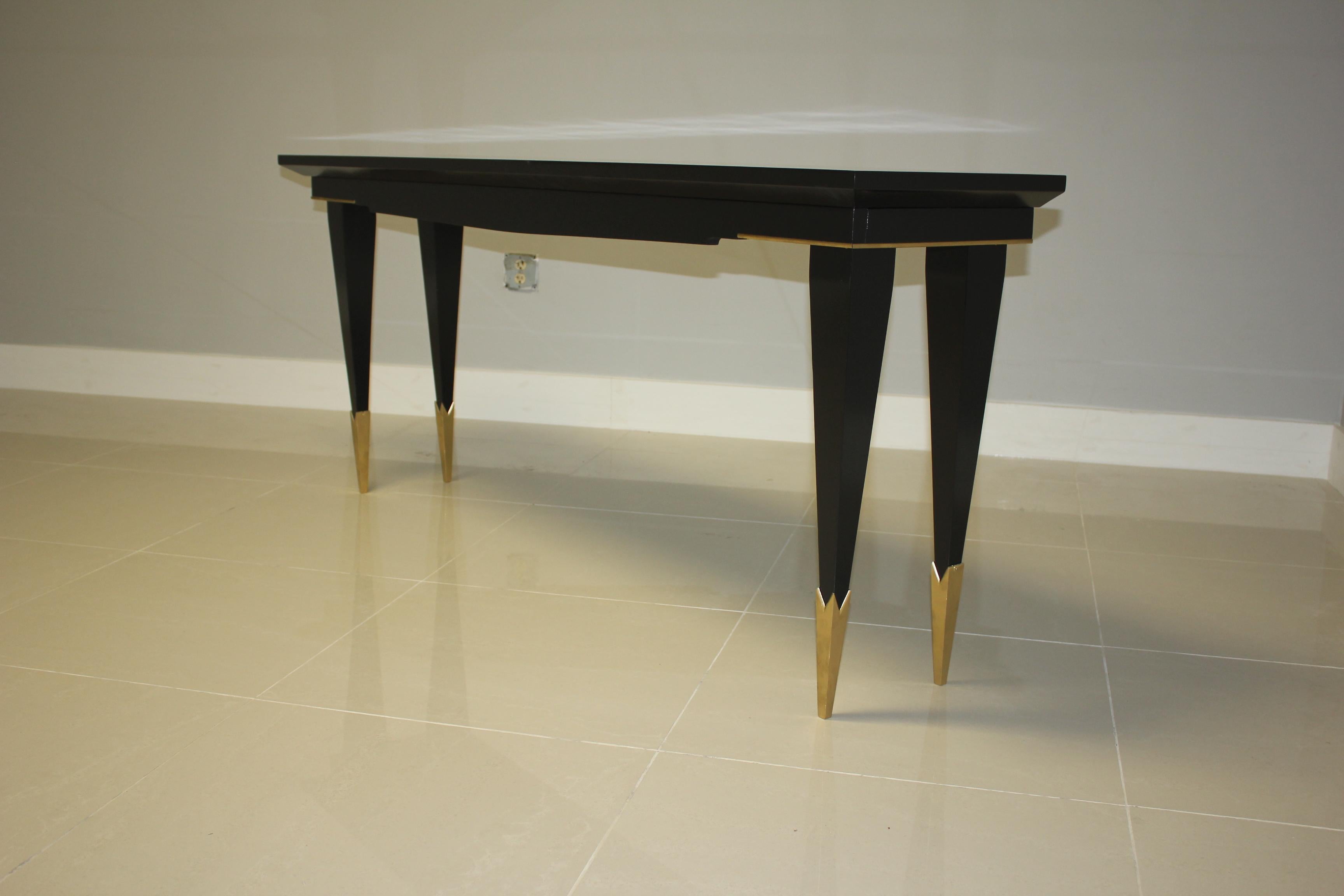 Long French Art Deco Style Ebonized Console Table, circa 1940s 1