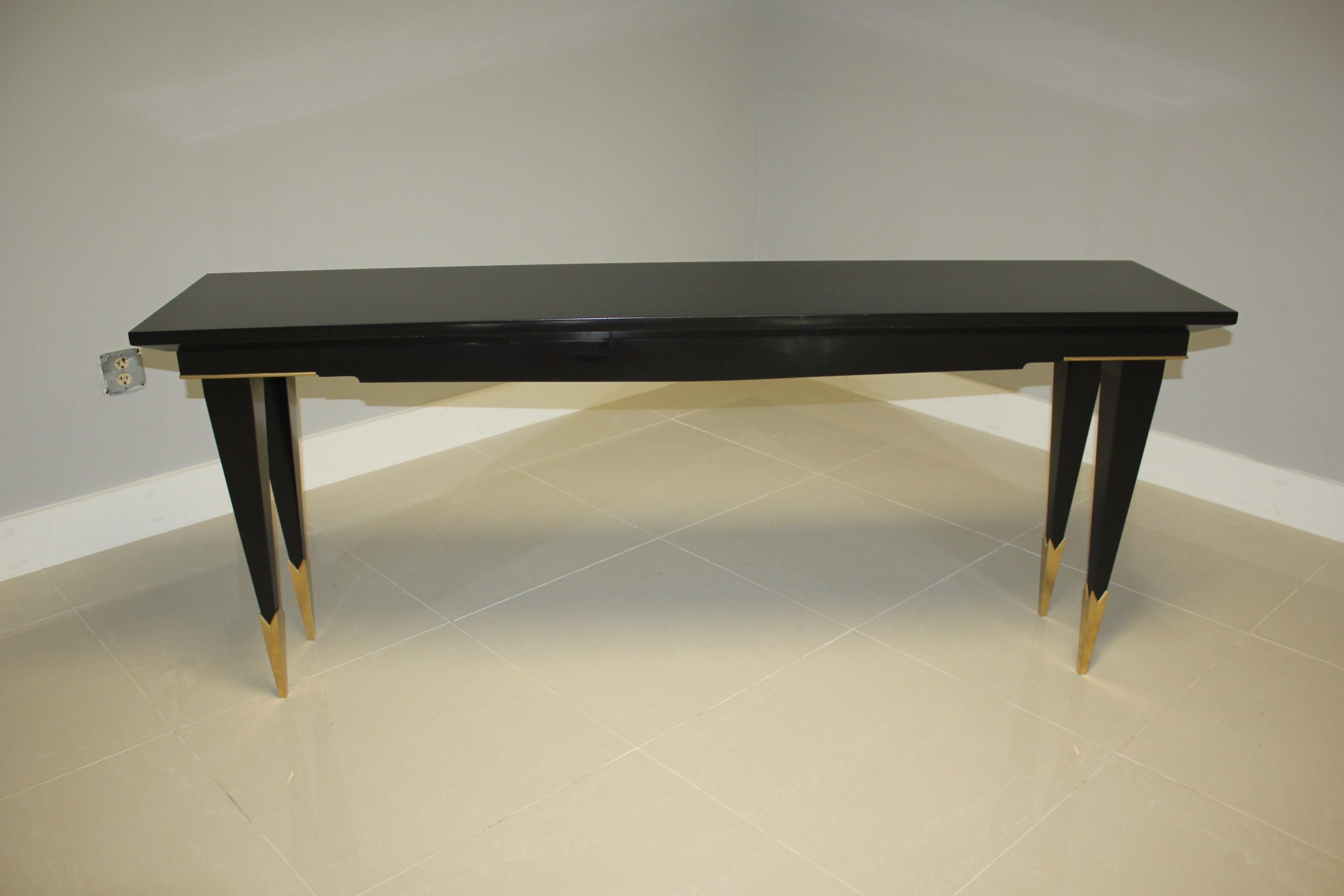 Long French Art Deco Style Ebonized Console Table, circa 1940s 4