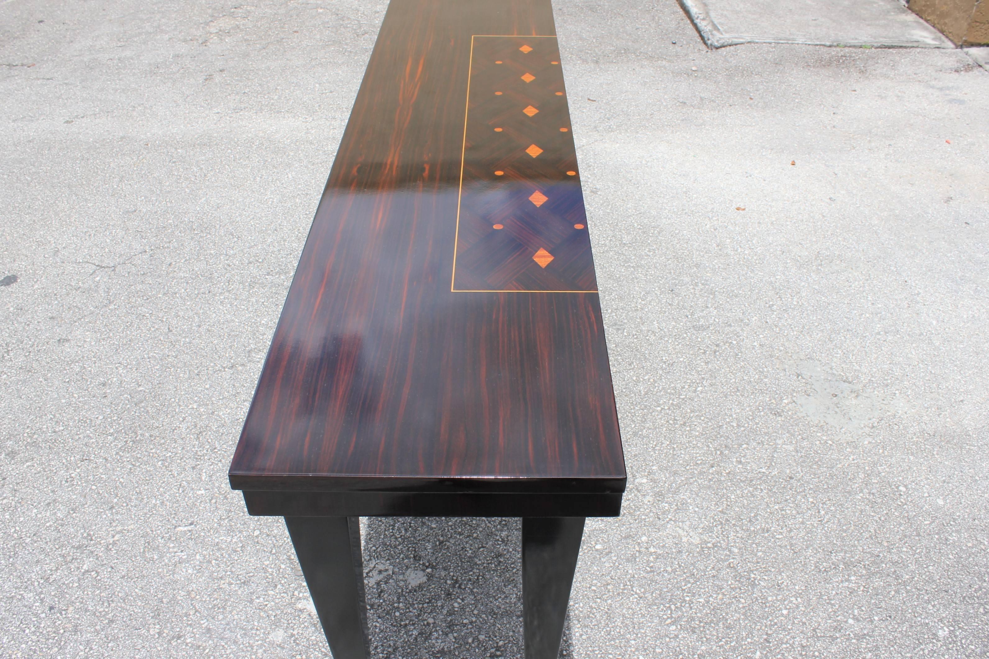 Long French Art Deco Exotic Macassar Ebony Console Table, circa 1940s For Sale 5