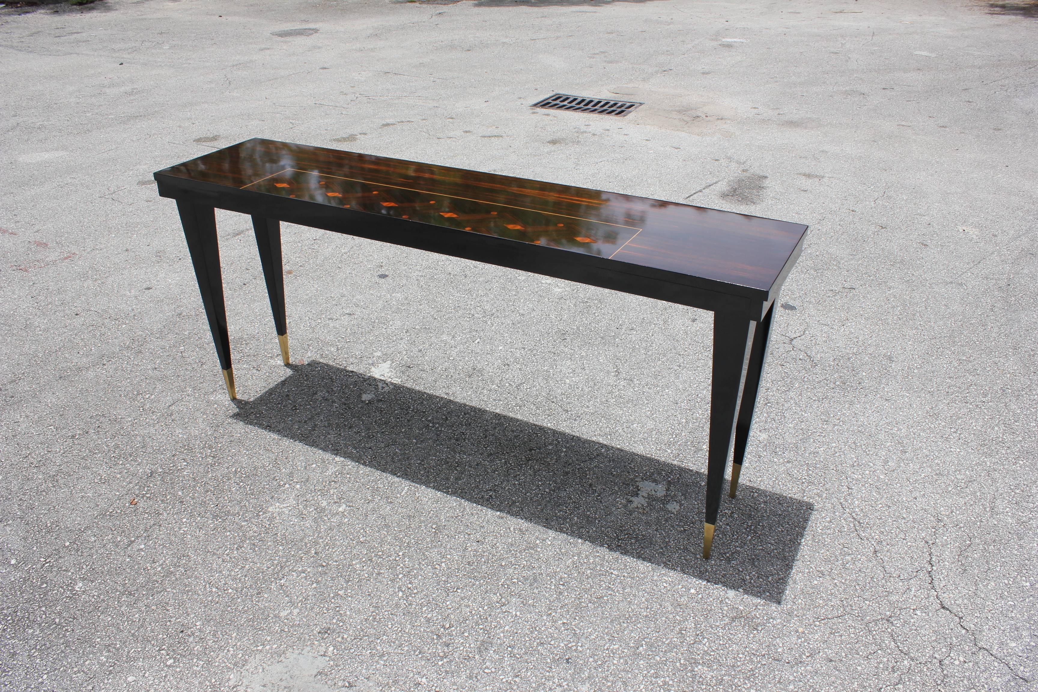 Long French Art Deco Exotic Macassar Ebony Console Table, circa 1940s For Sale 9