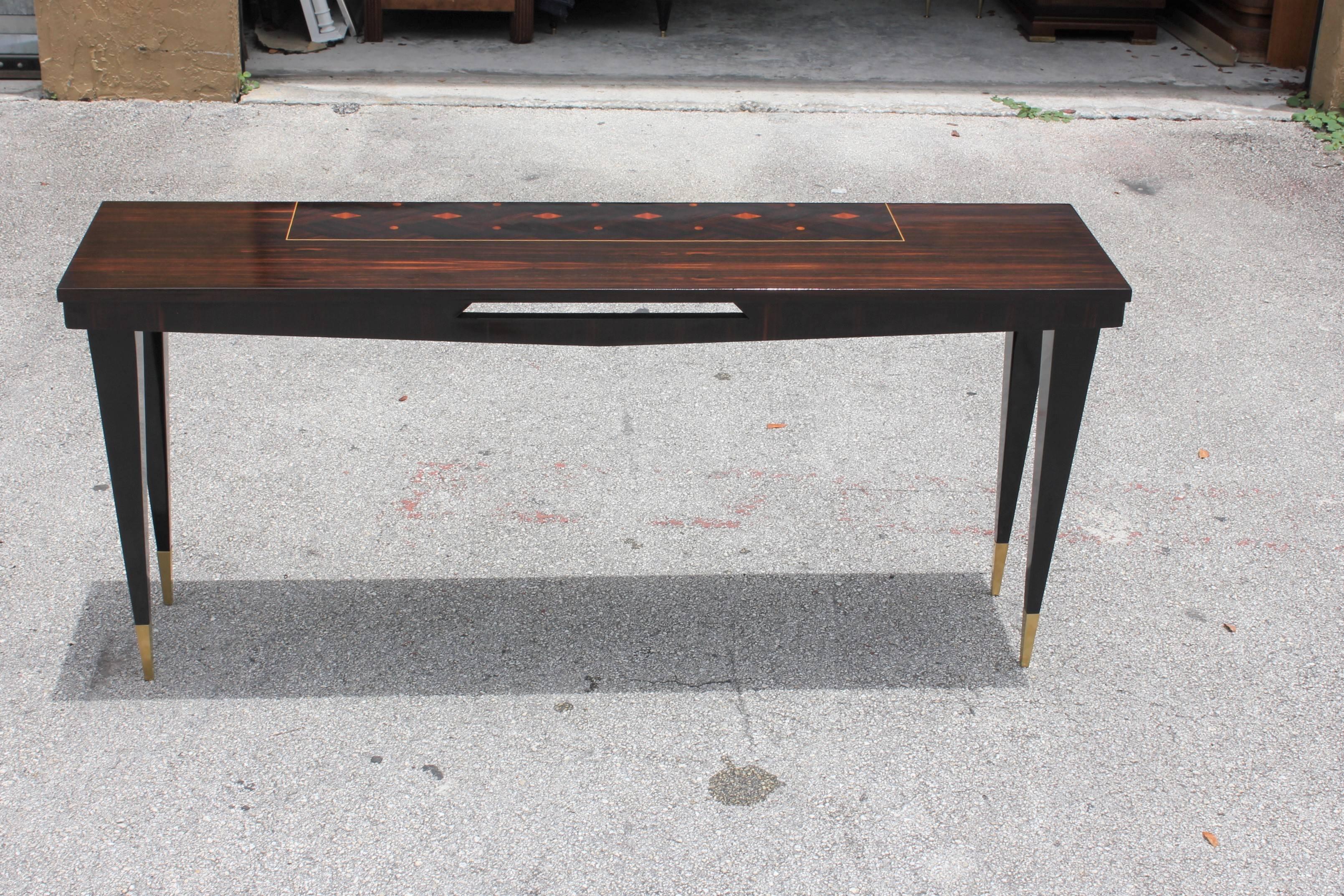 Long French Art Deco Exotic Macassar Ebony Console Table, circa 1940s For Sale 10