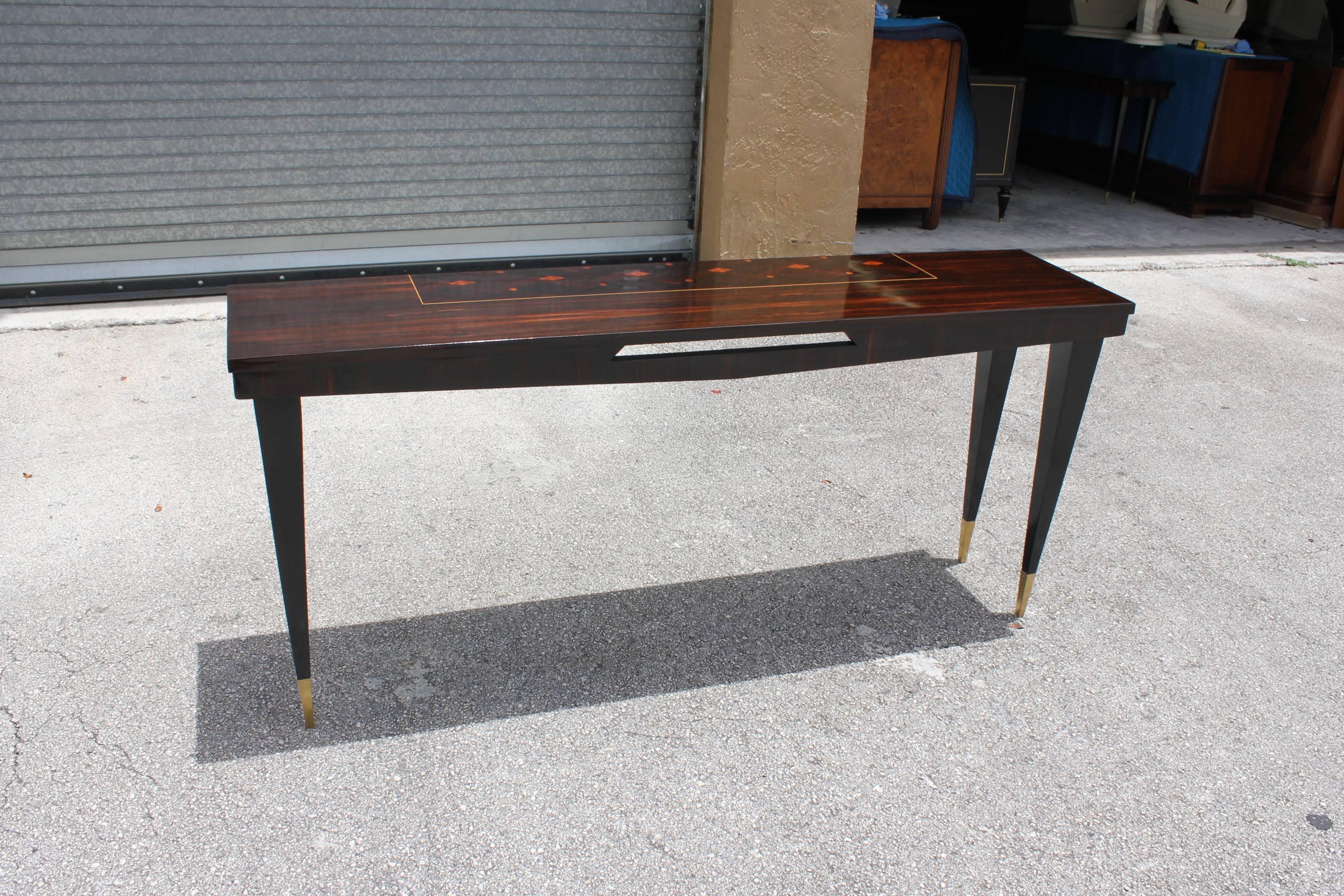 Long French Art Deco Exotic Macassar Ebony Console Table, circa 1940s For Sale 12
