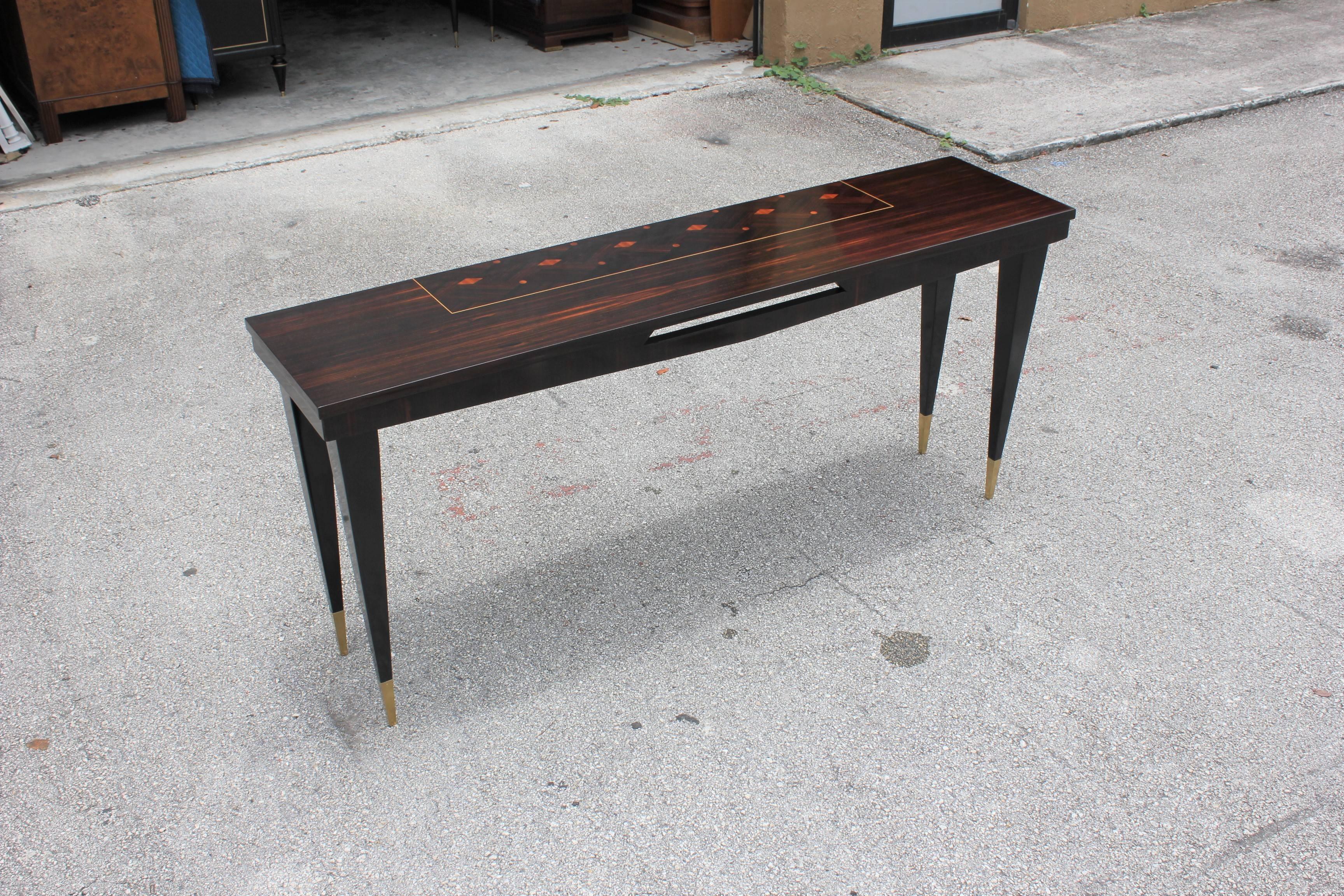 Long French Art Deco Exotic Macassar Ebony Console Table, circa 1940s For Sale 14
