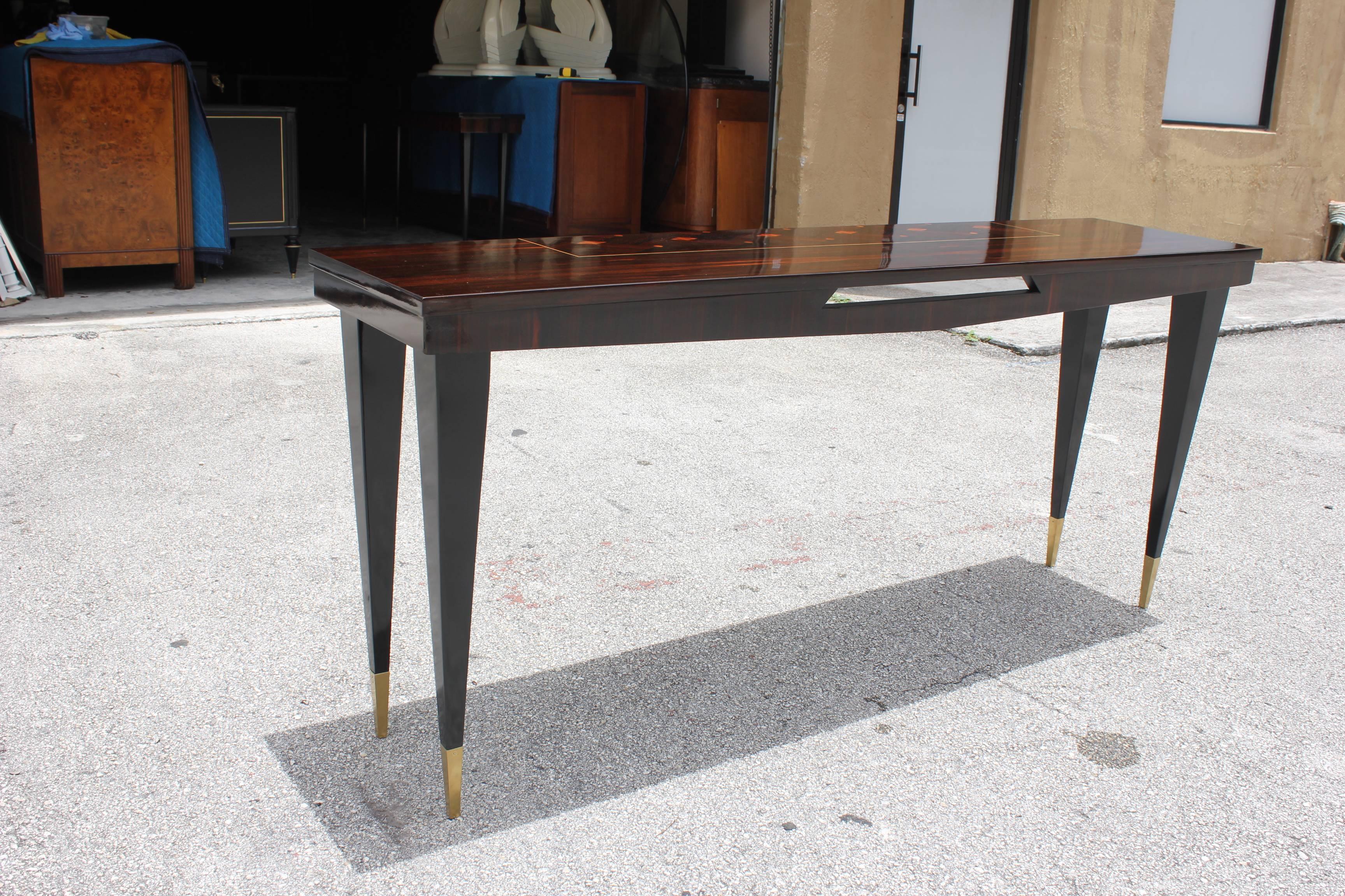 Long French Art Deco Exotic Macassar Ebony Console Table, circa 1940s For Sale 15