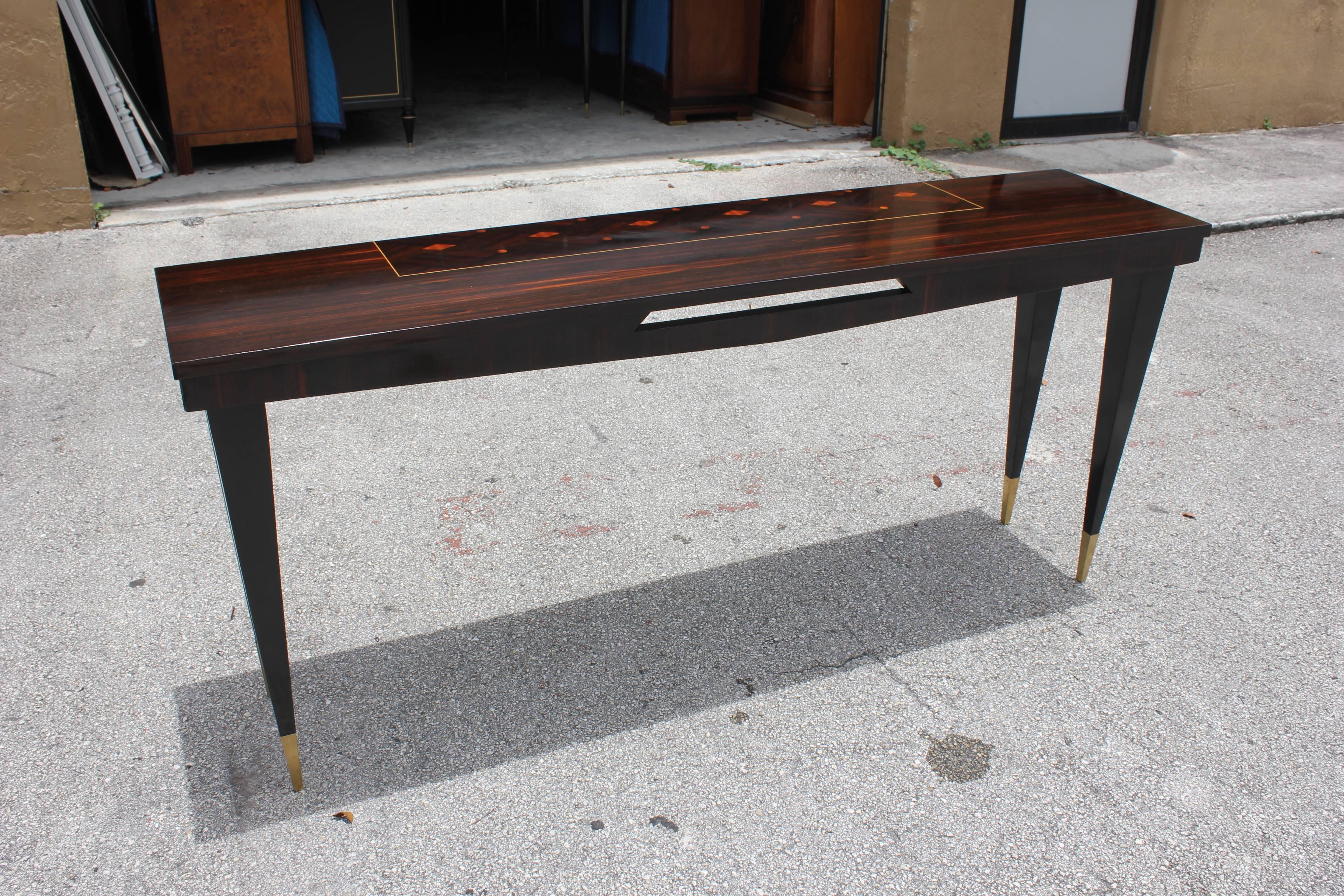 Long French Art Deco Exotic Macassar Ebony Console Table, circa 1940s For Sale 2