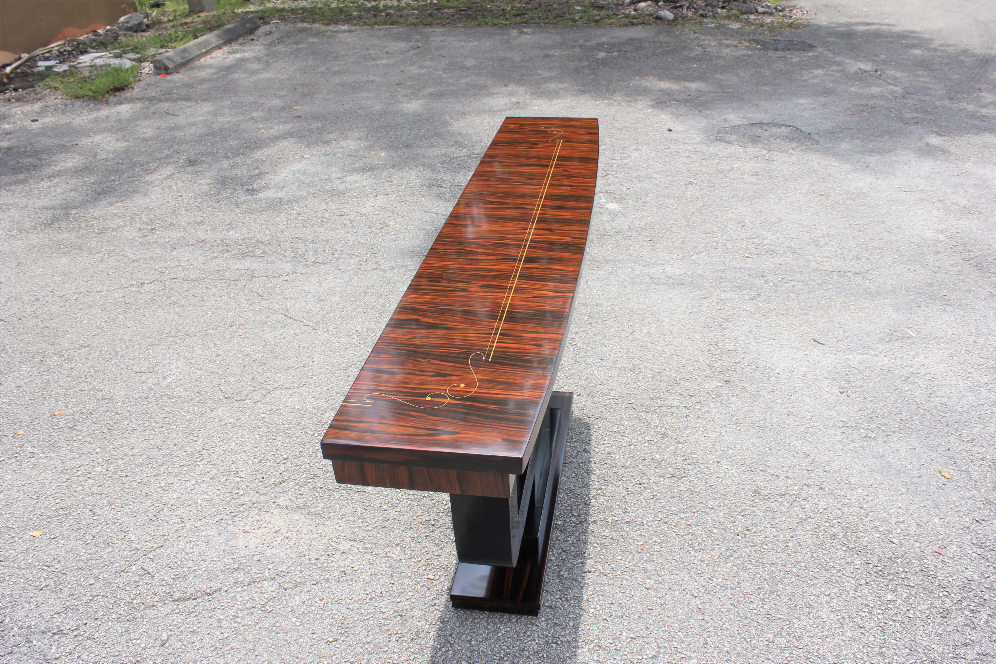 Long French Art Deco Exotic Macassar Ebony Console Tables, circa 1940s 7