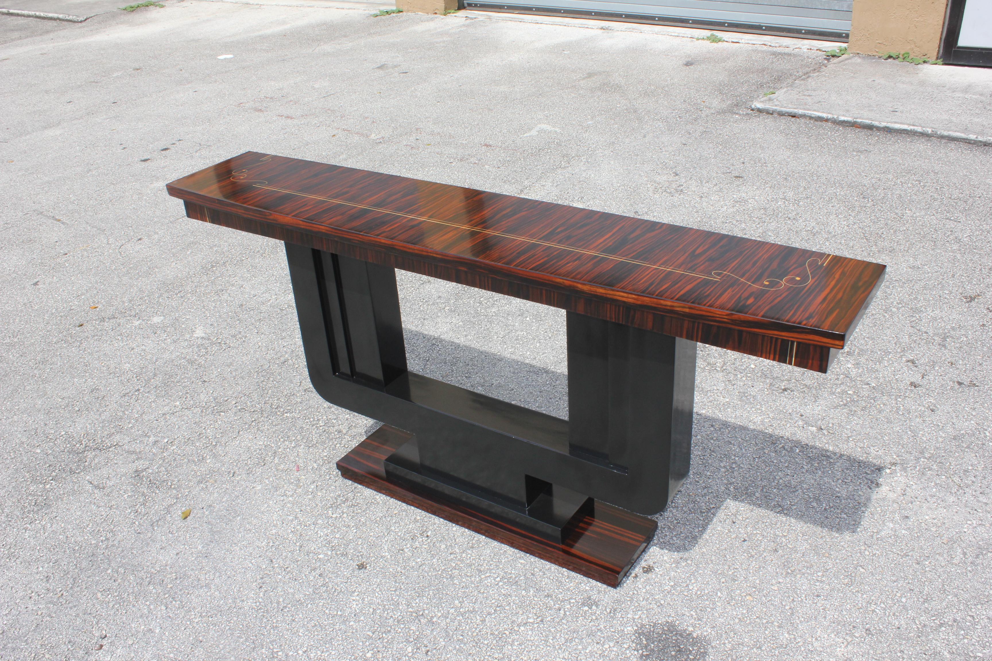 Long French Art Deco Exotic Macassar Ebony Console Tables, circa 1940s In Excellent Condition In Hialeah, FL