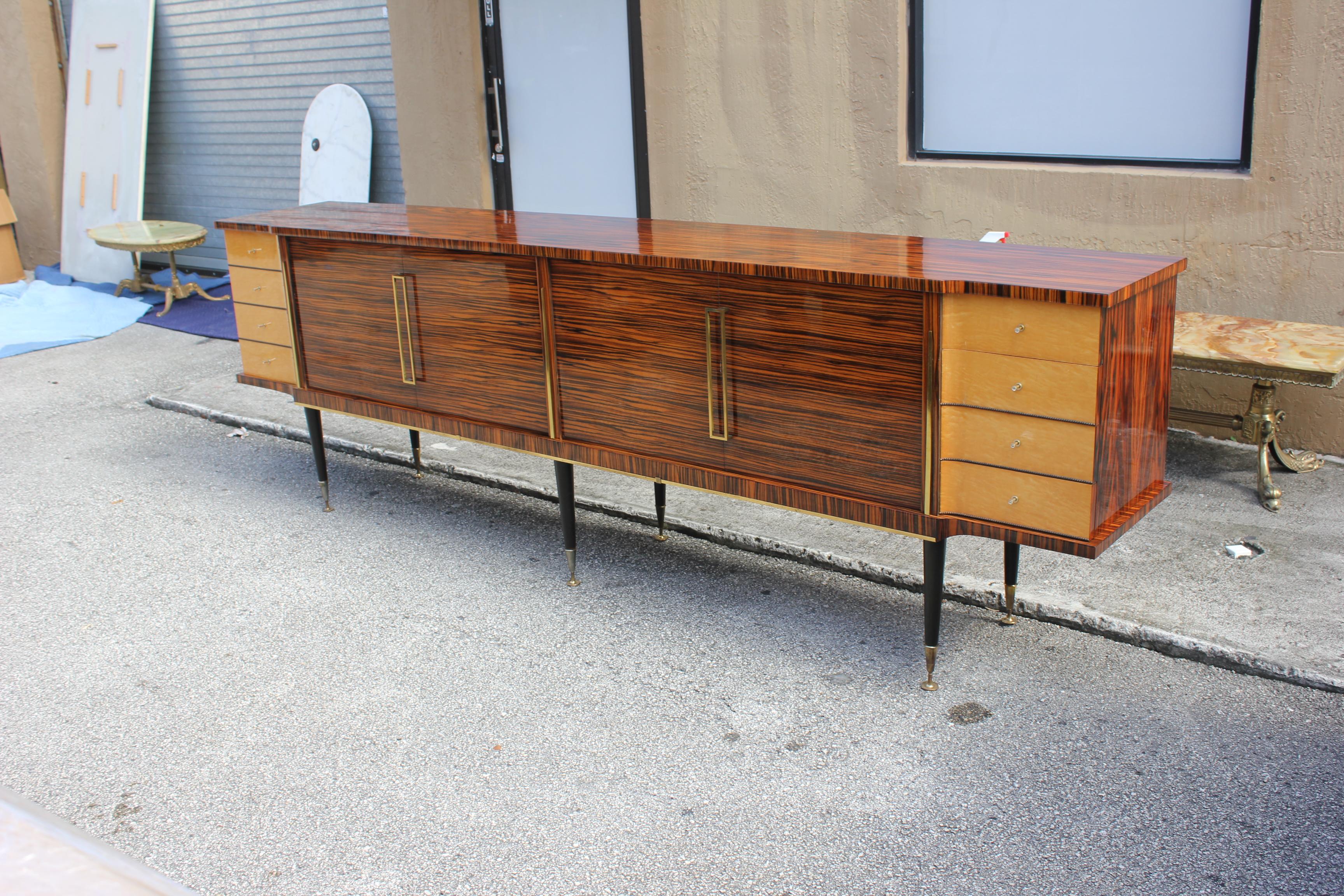 Long French Art Deco Macassar Ebony with Burl Wood Sideboard or Buffet 7