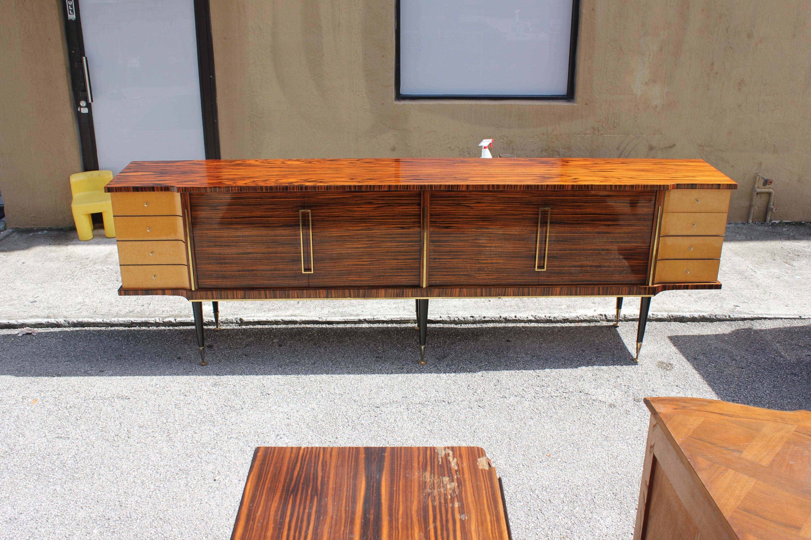 Long French Art Deco Macassar Ebony with Burl Wood Sideboard or Buffet 11