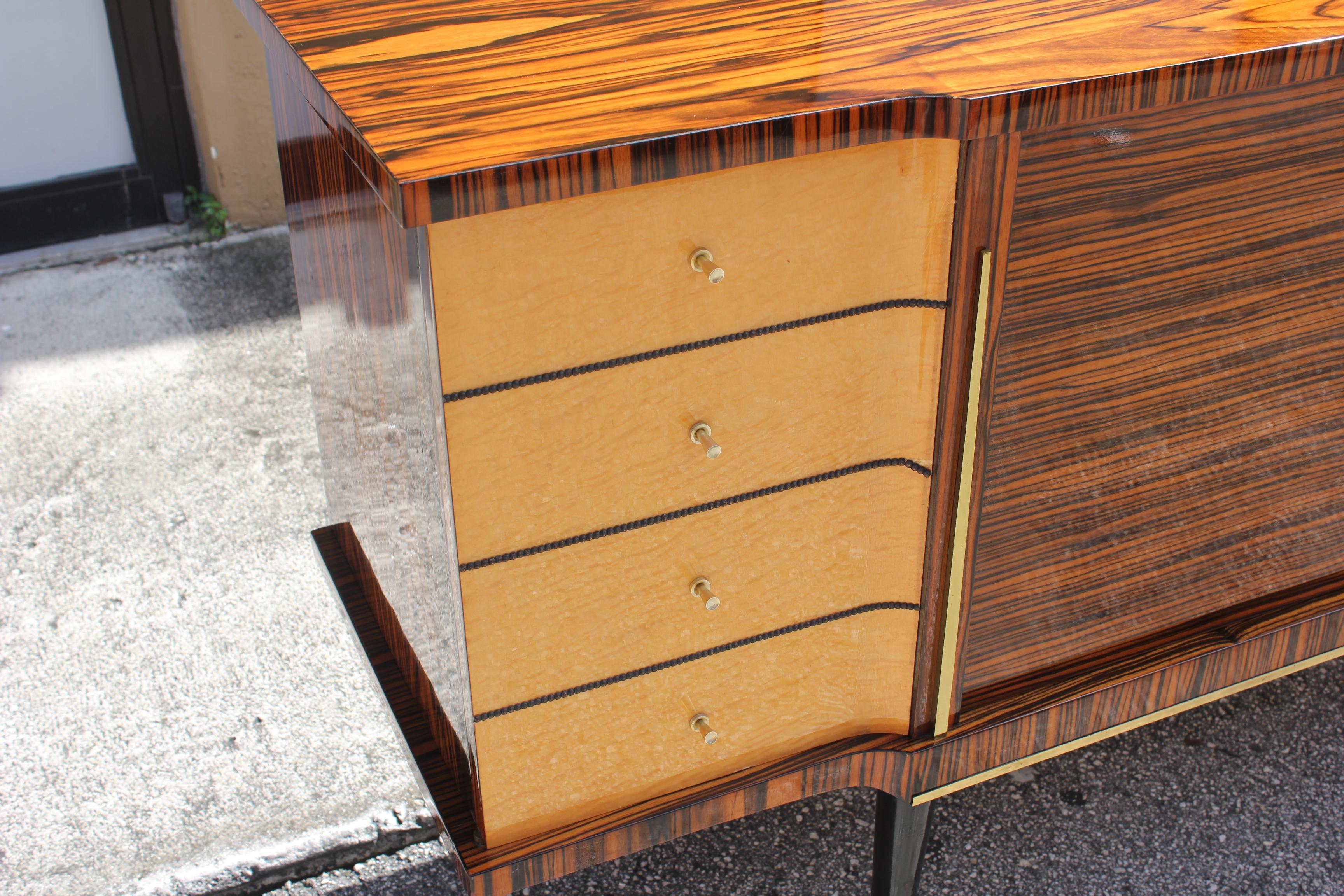 Long French Art Deco Macassar Ebony with Burl Wood Sideboard or Buffet 12