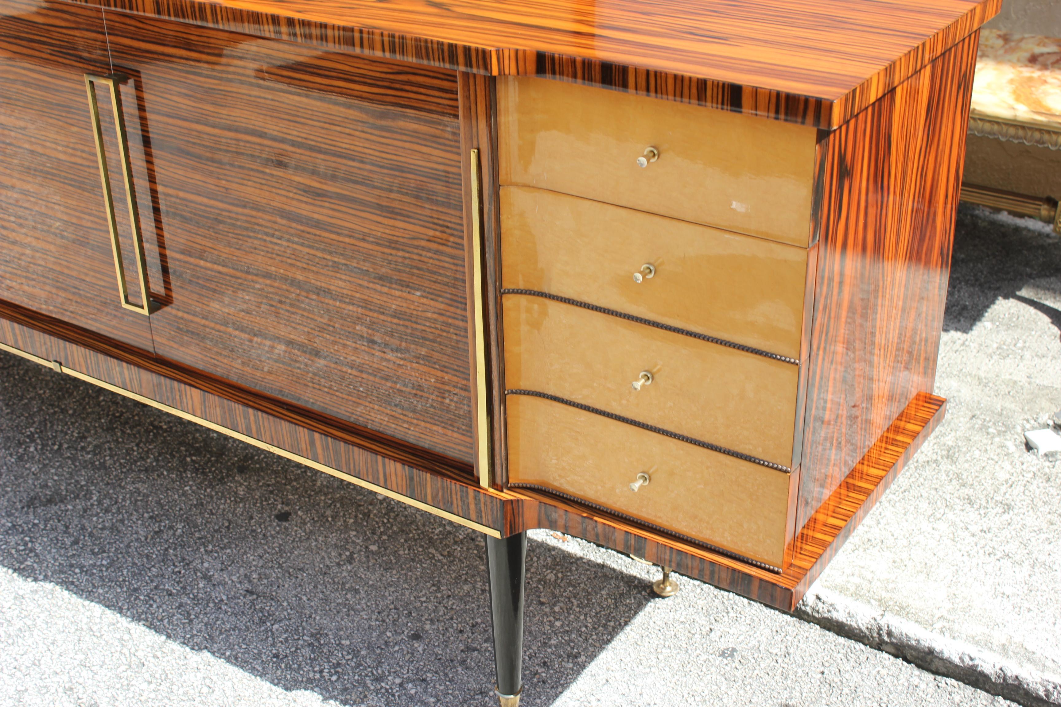 Long French Art Deco Macassar Ebony with Burl Wood Sideboard or Buffet 14