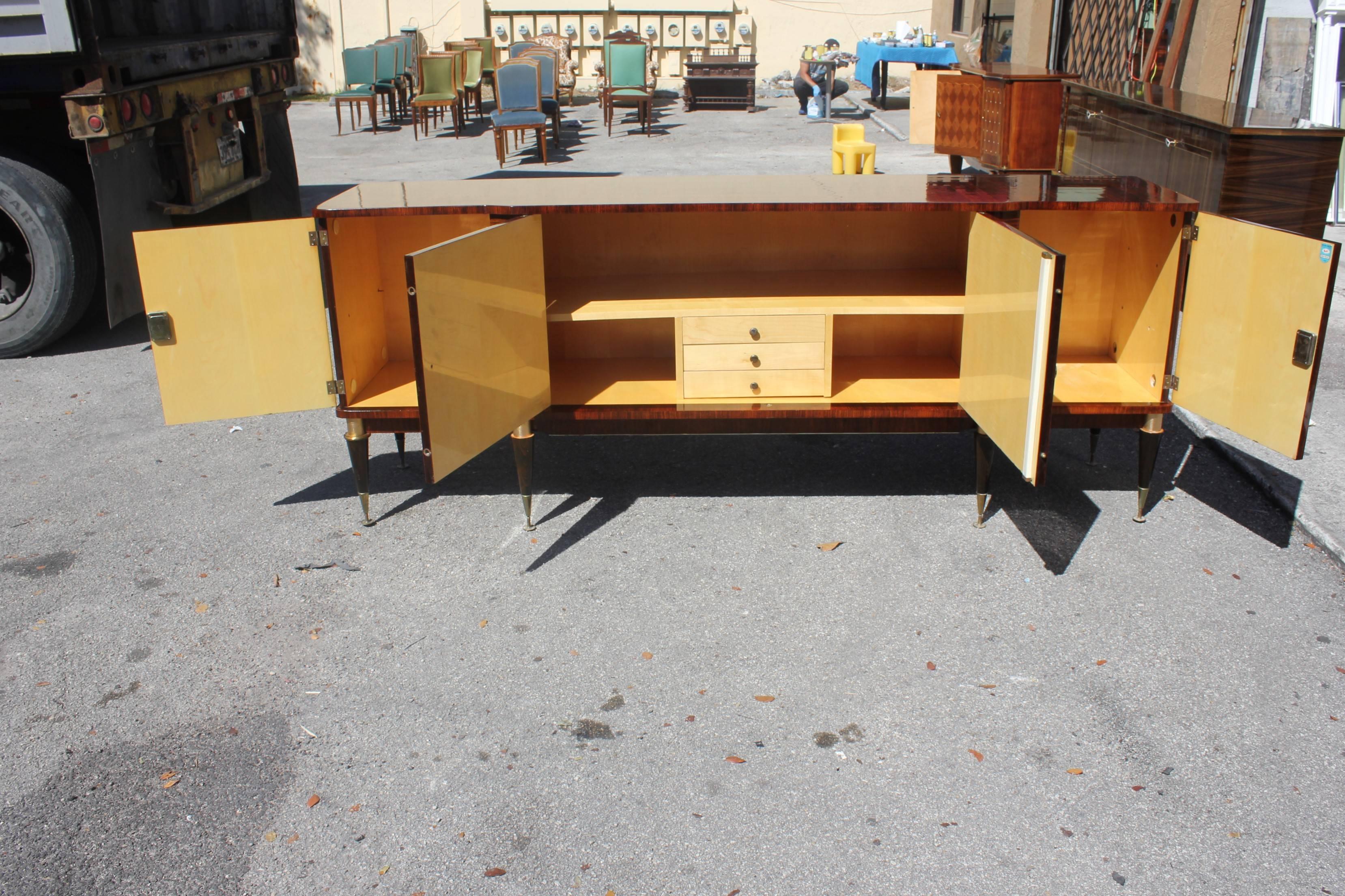 Sycamore Long French Art Deco Macassar Exotic Sideboard / Credenza / Buffet, circa 1940s