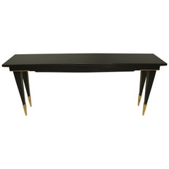 Long French Art Deco Style Ebonized Console Table, circa 1940s