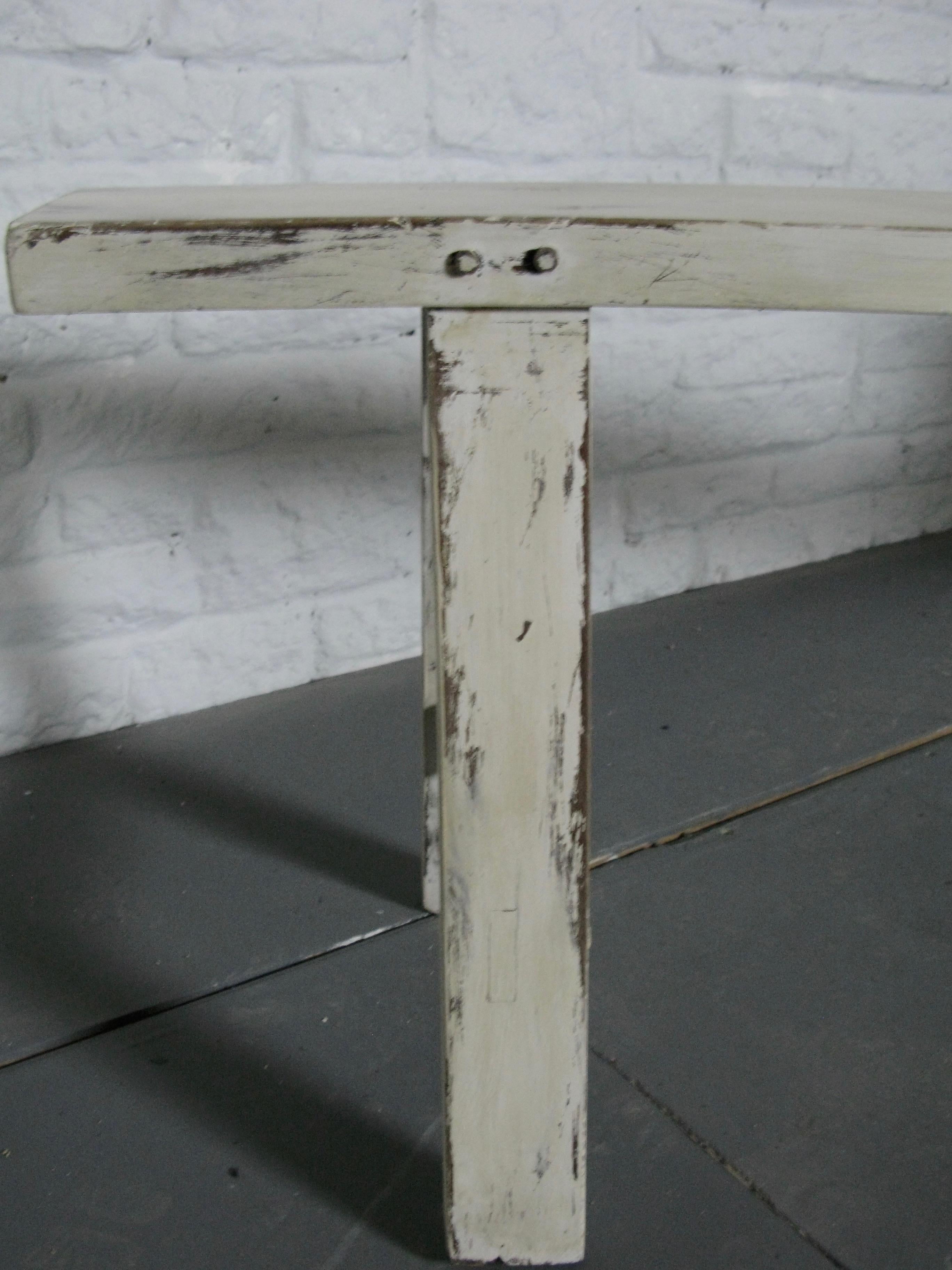 Cold-Painted Long French Bench, Horse Equipment, Saddle Bench, French, Antique Fruitwood