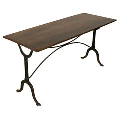 Long French Cast Iron Bistro Table or Garden Table with Oak Top, Circa 1900