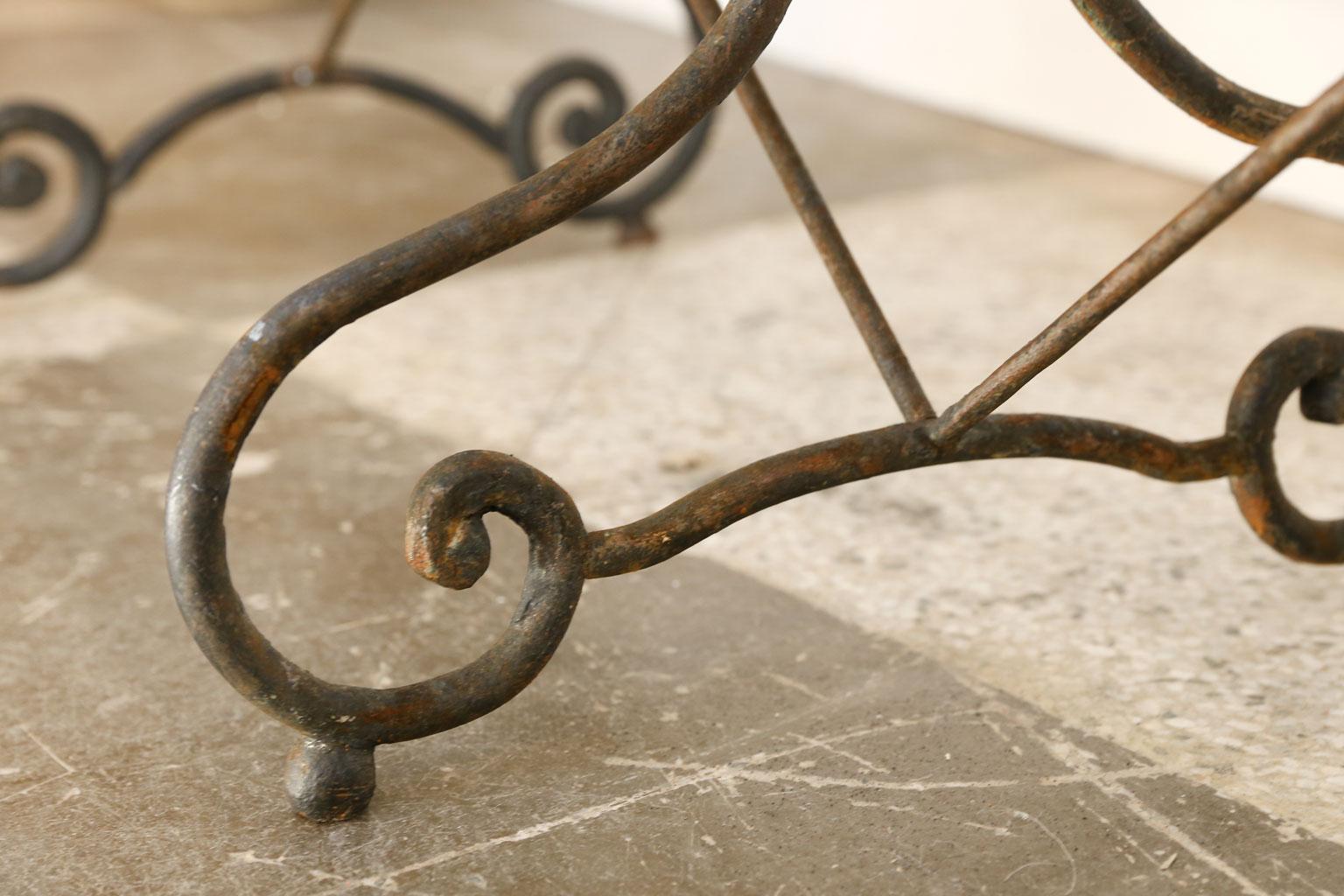 Hand-Carved Long French Console with Marble Top